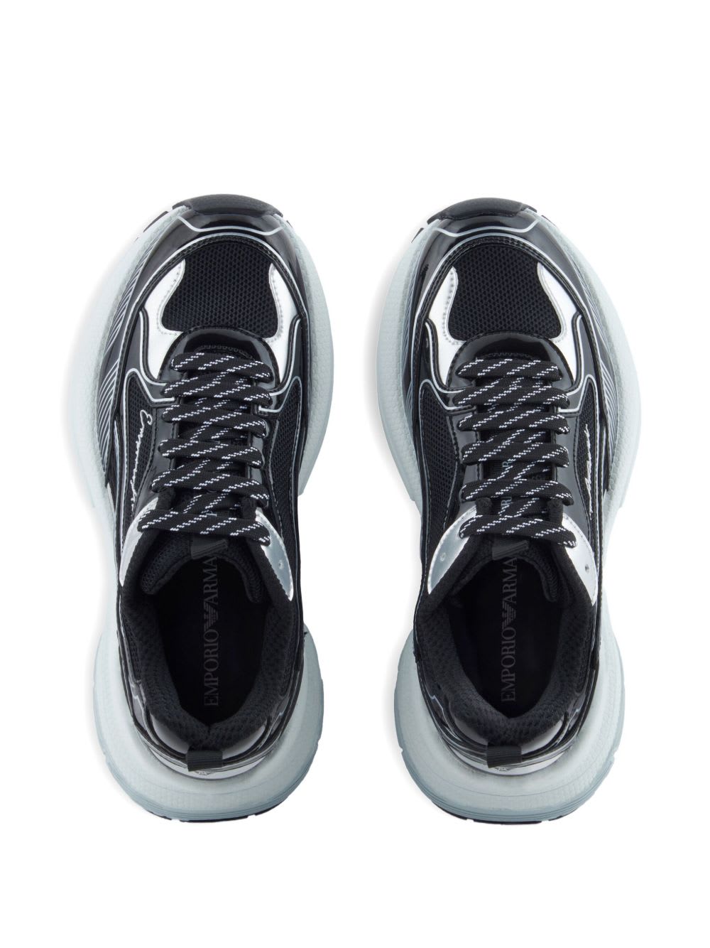 Emporio Armani Mesh Sneakers With Laminated Details And Signature Logo In Multi