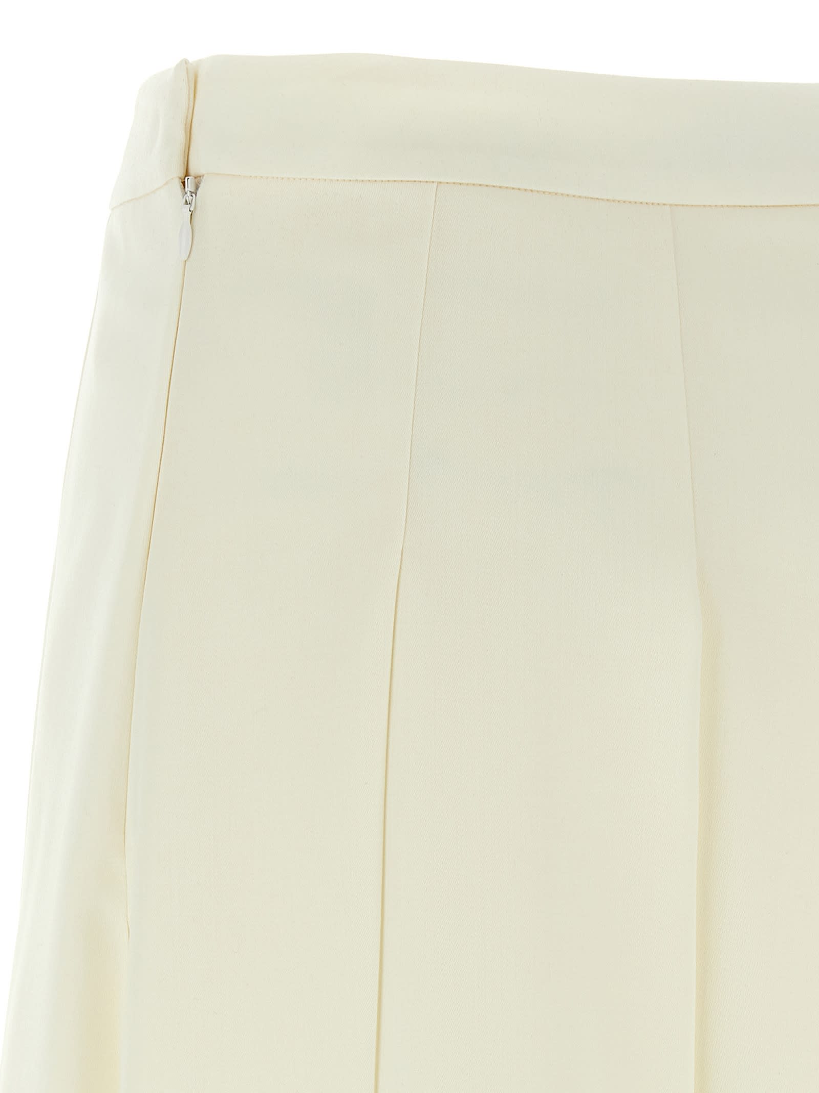 Alessandra Rich Pleated Wool Midi Skirt With Flared Silhouette In White