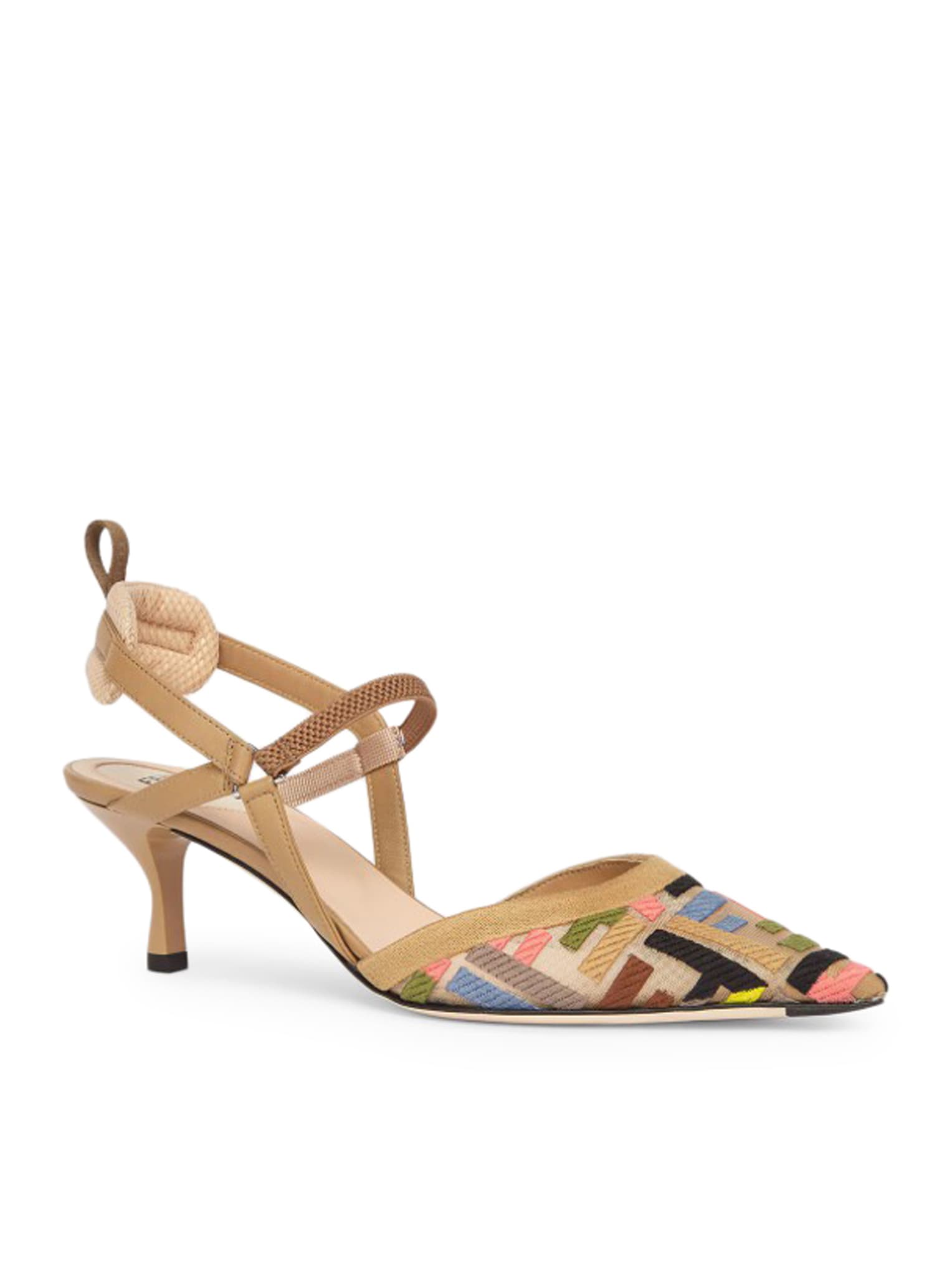 Shop Fendi Colibri Lite Ff Mesh Slingback Pumps In Gzr Nude Multicolor