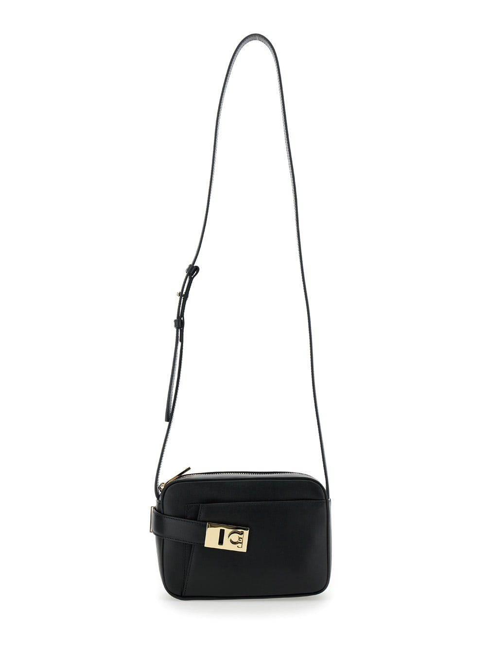 camera Case S Black Crossbody Bag With Gancini Buckle In Leather Woman