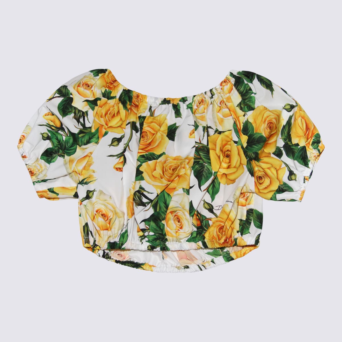 Shop Dolce & Gabbana White, Yellow And Green Cotton Top In Rose Gialle F.do Bianco