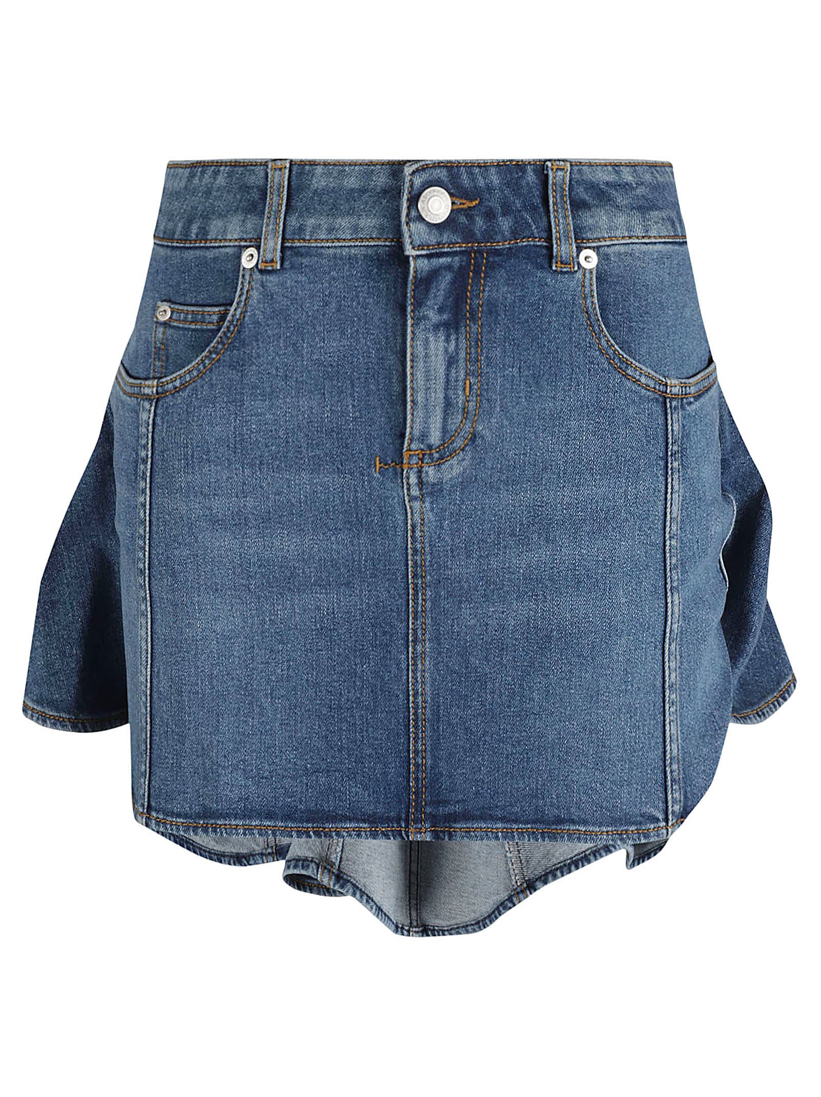 Shop Alexander Mcqueen Asymmetric Tri Pocket Short Denim Skirt In Blue Stone Wash