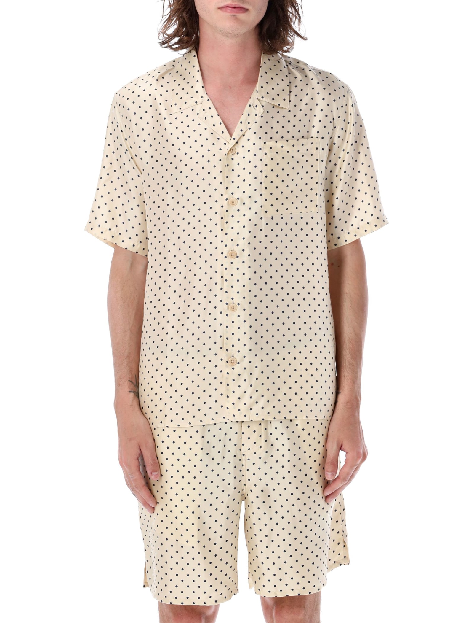 Ami Alexandre Mattiussi Camp Collar Shirt In Polka Dots Silk