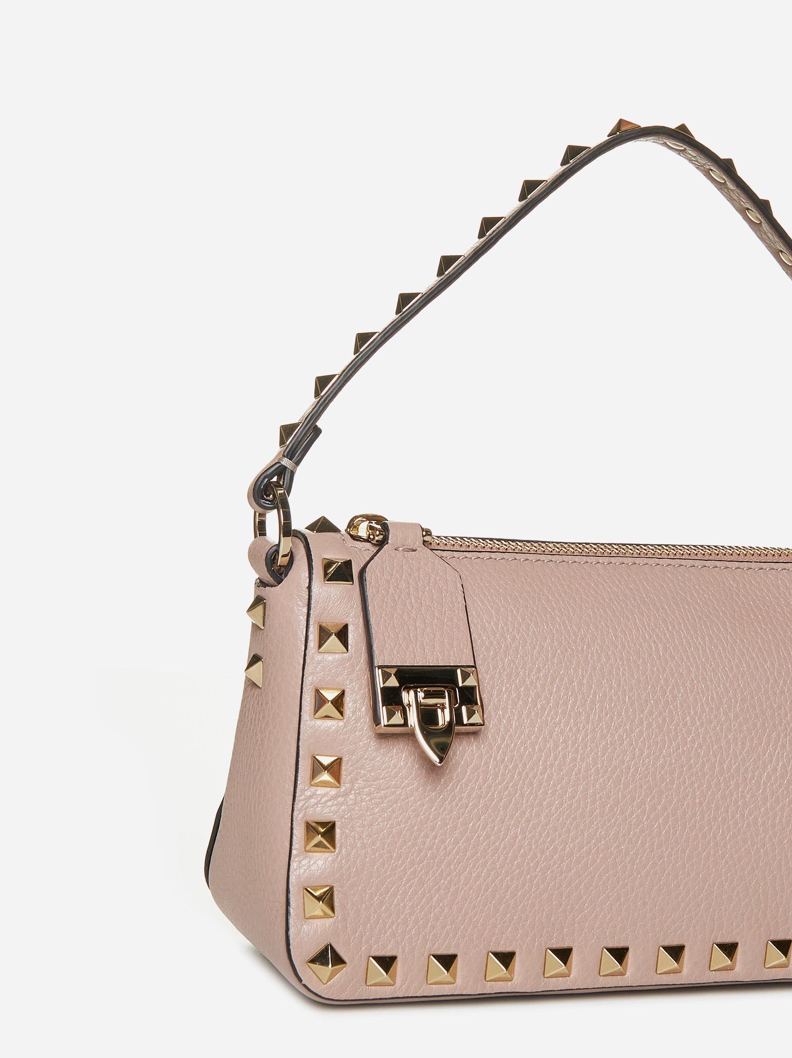 Shop Valentino Rockstud Leather Small Bag In Poudre