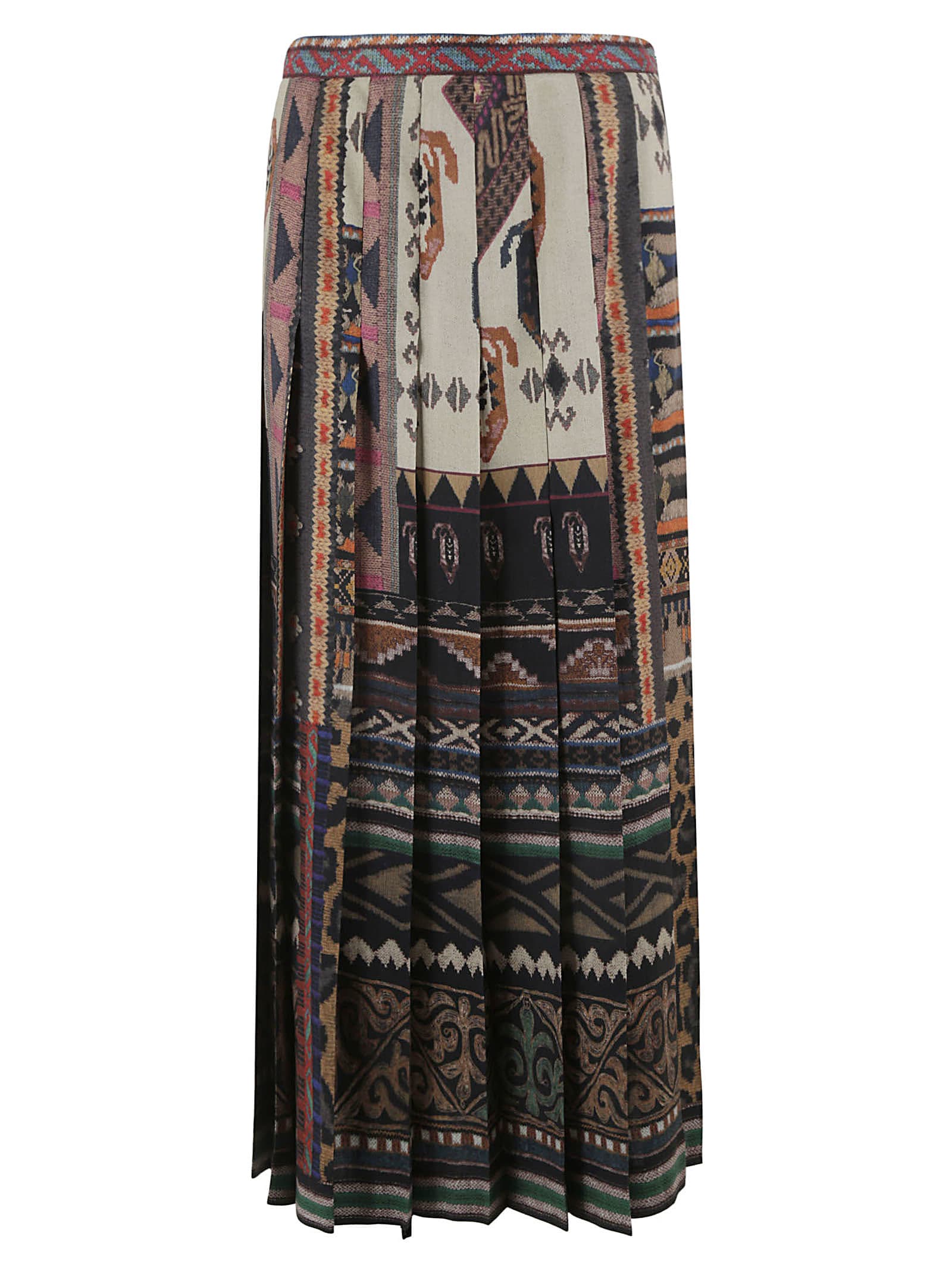 Etro Embroidered Effect Print Pleated Midi Skirt