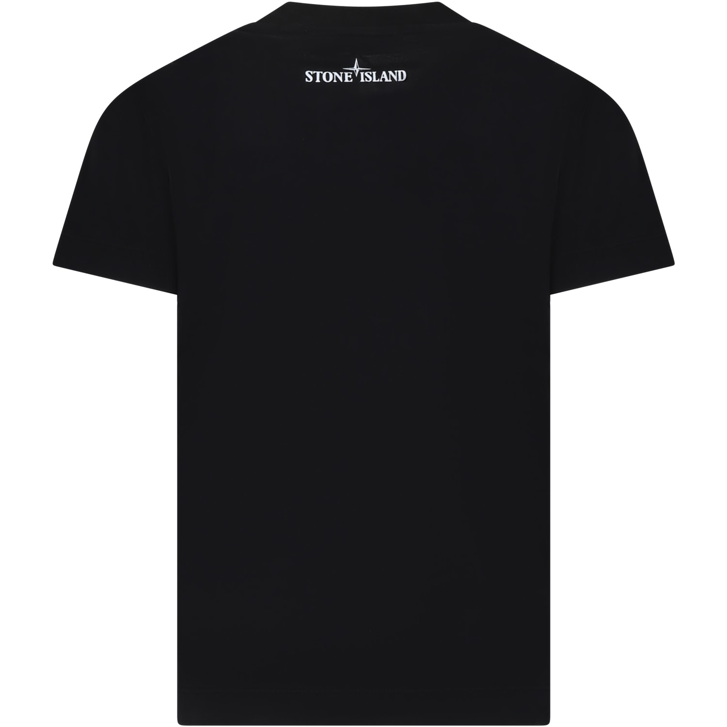 Shop Stone Island Junior Black T-shirt For Boy With Print And Logo