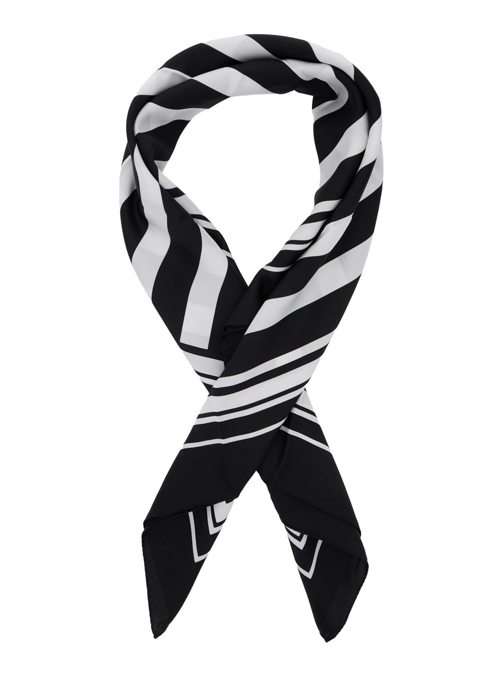Dolce & Gabbana Black And White Square Scarf With Logo Lettering On The Front And All-over Striped Motif In Silk Man In White/black