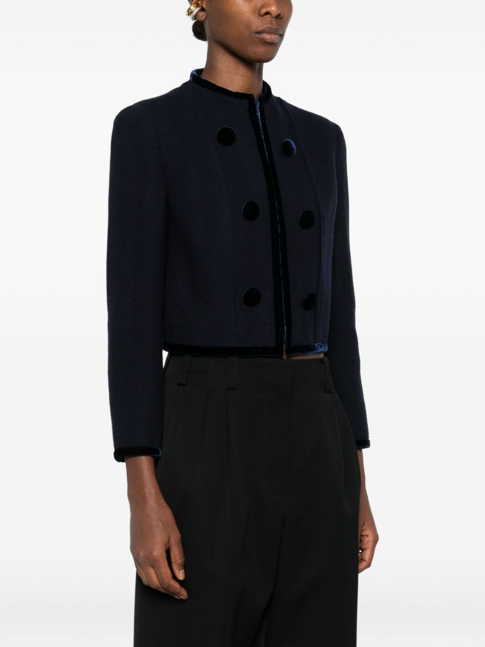 Emporio Armani Double-breasted Cropped Wool Blazer In Black
