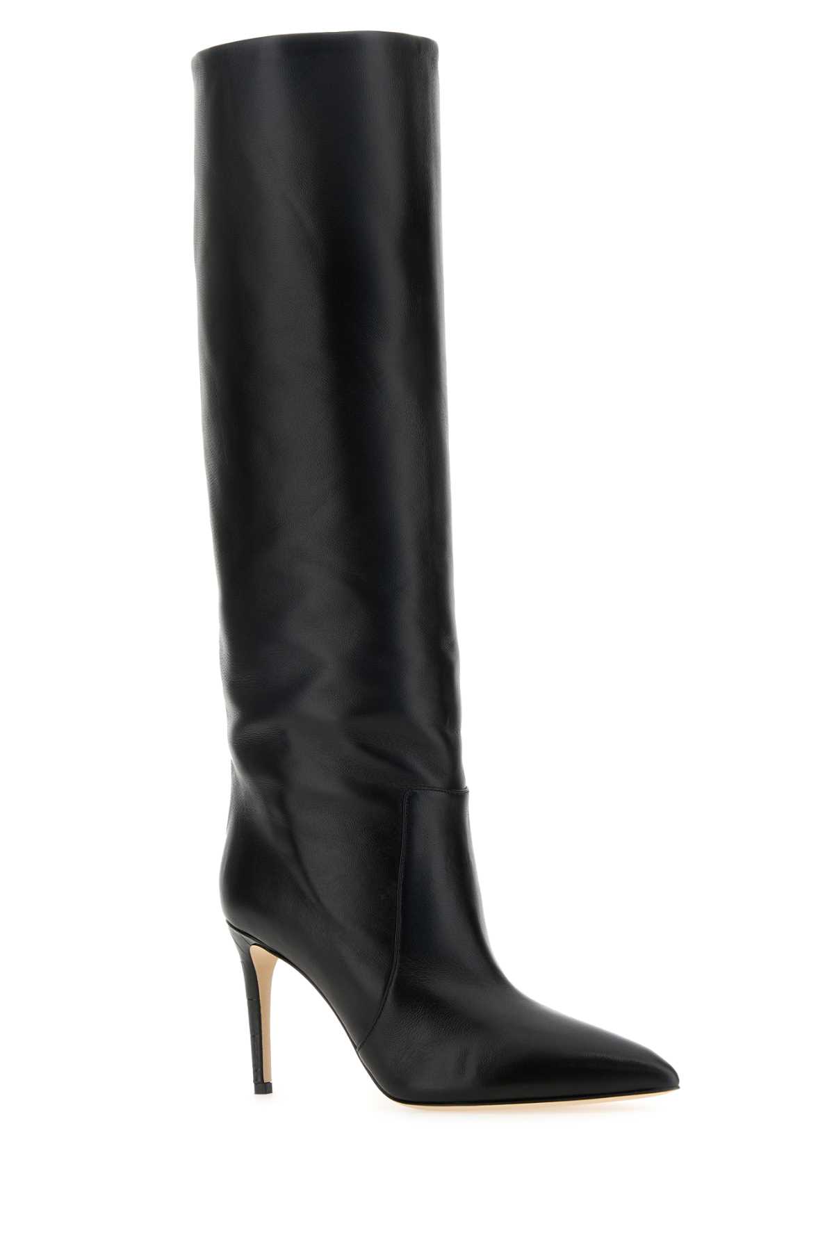 Paris Texas Arrow Toe Stiletto Boots In Black Leather In Black