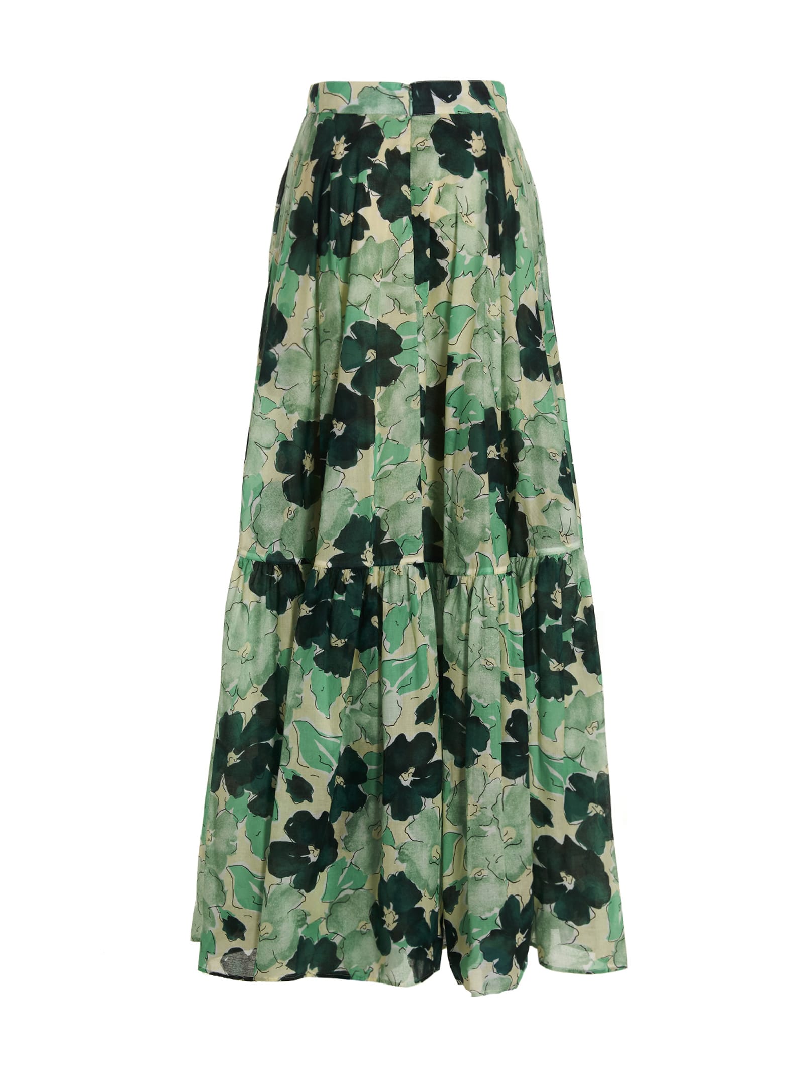 Shop Plan C Flower Long Skirt In Menta Verde