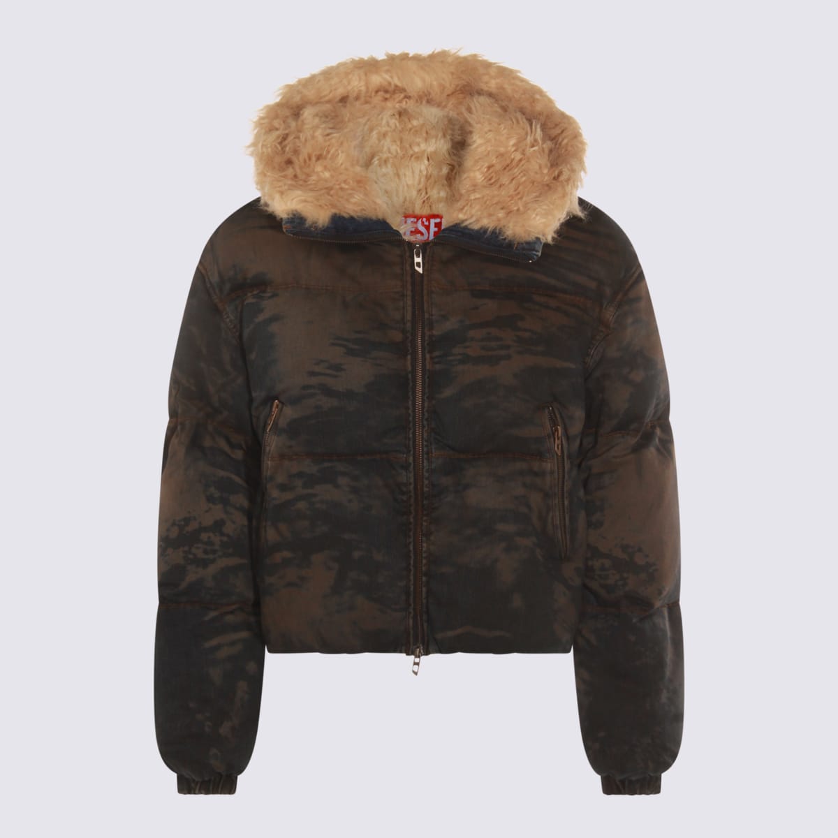 Diesel Brown And Blue Cotton W-aves-fur Down Jacket In Brown