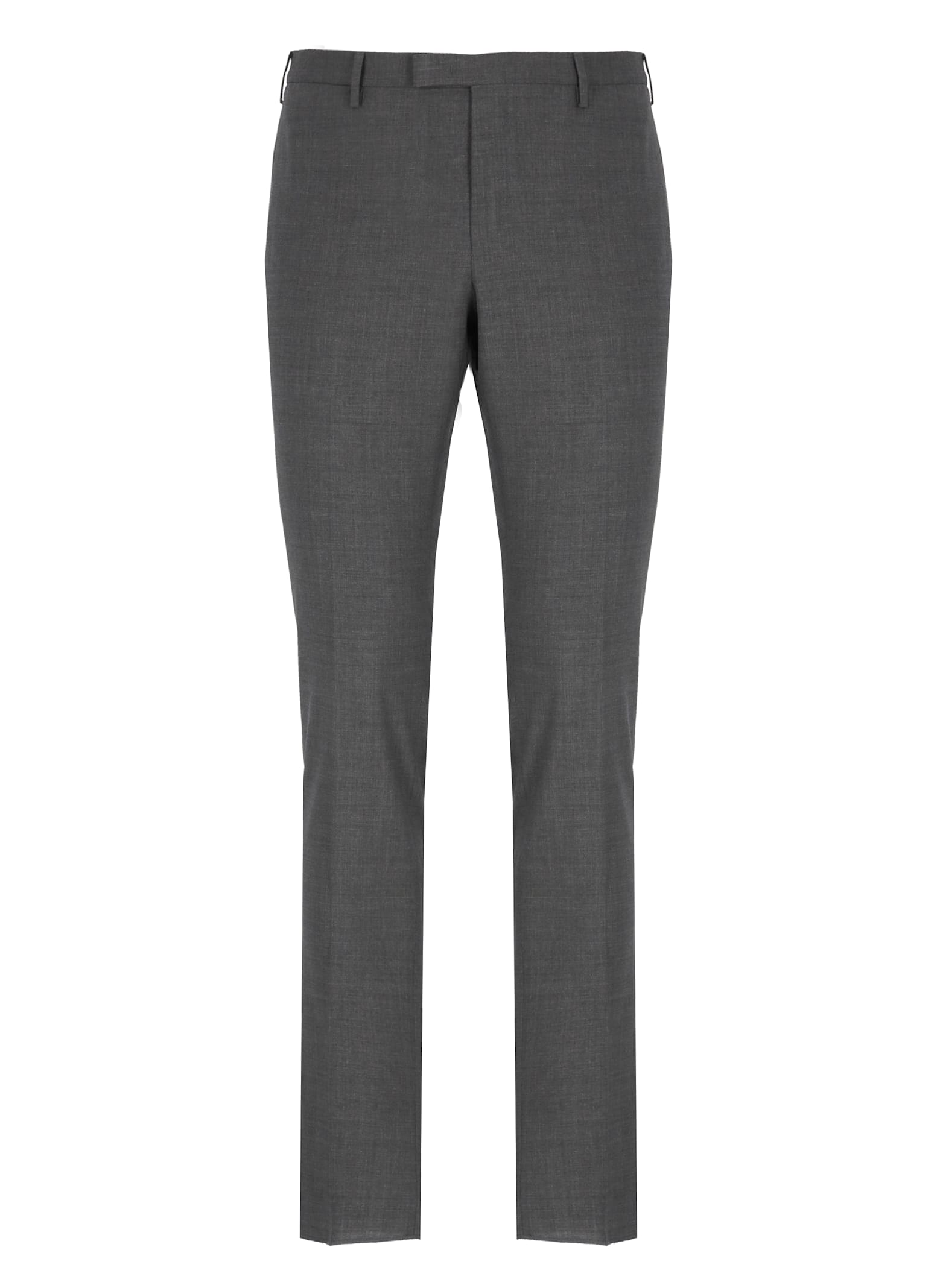 Pt Torino Slim Fit Wool Trousers With Button Detail In Gray