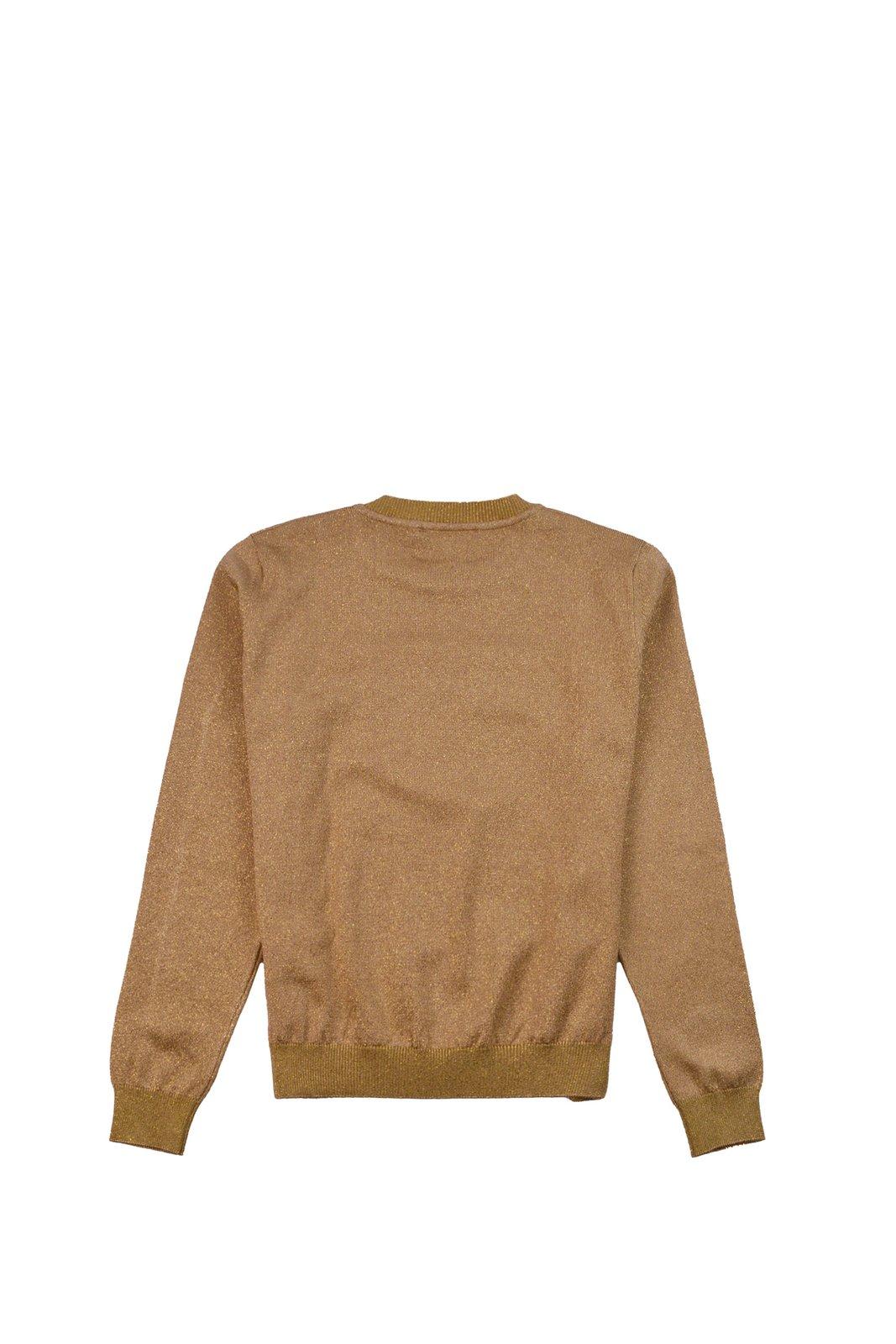 Shop Young Versace Logo-appliqu Ong-sleeved Crewneck Jumper In Oro