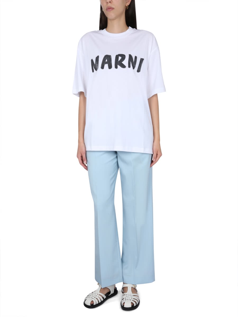 Shop Marni Logo Print T-shirt In White