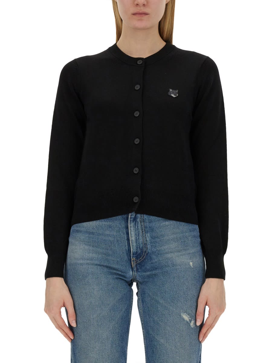Shop Maison Kitsuné Fox Patch Cardigan In Black