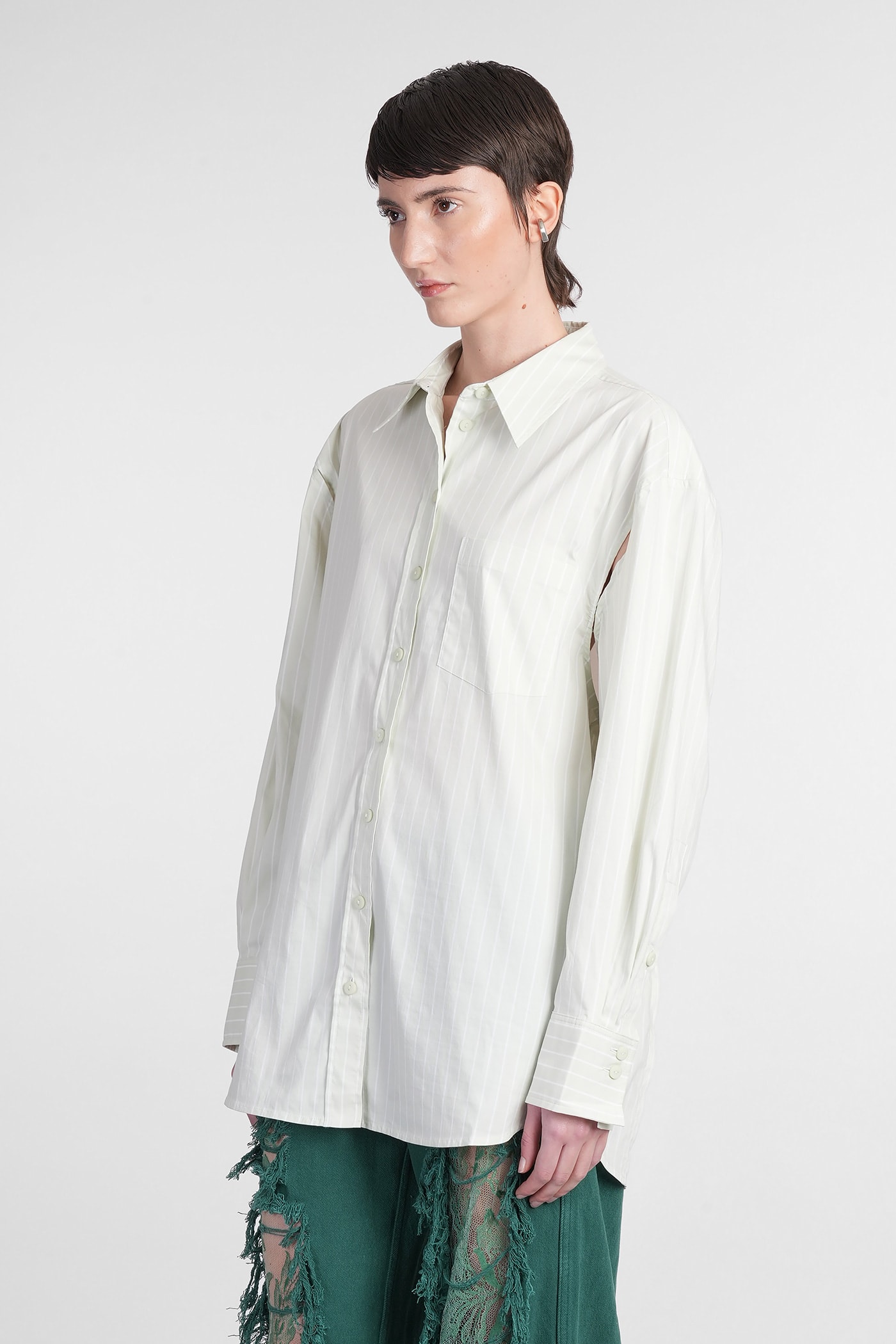 Christopher Esber Mint Green Cotton Shirt With White Stripes In Green