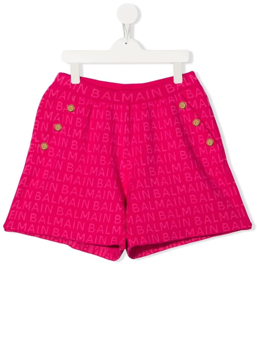 Balmain Kids Fuchsia Shorts With All-over Logo