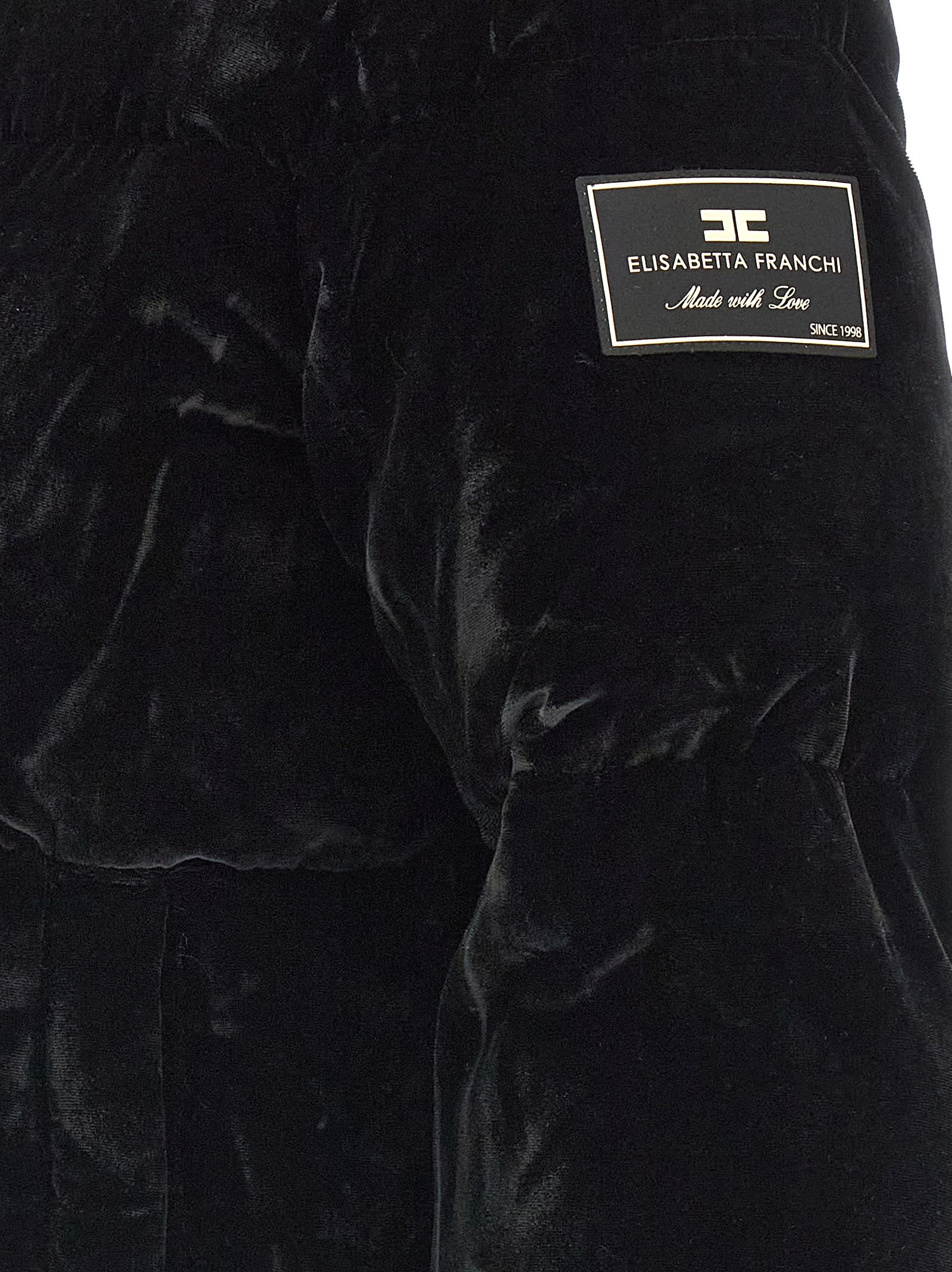 Elisabetta Franchi Velvet Down Jacket In Black