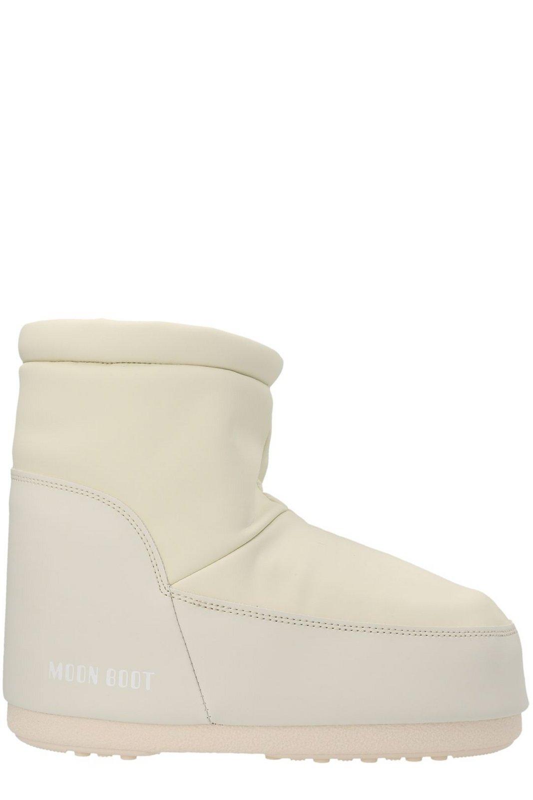 Moon Boot Icon Low Logo Printed Boots In Bianco