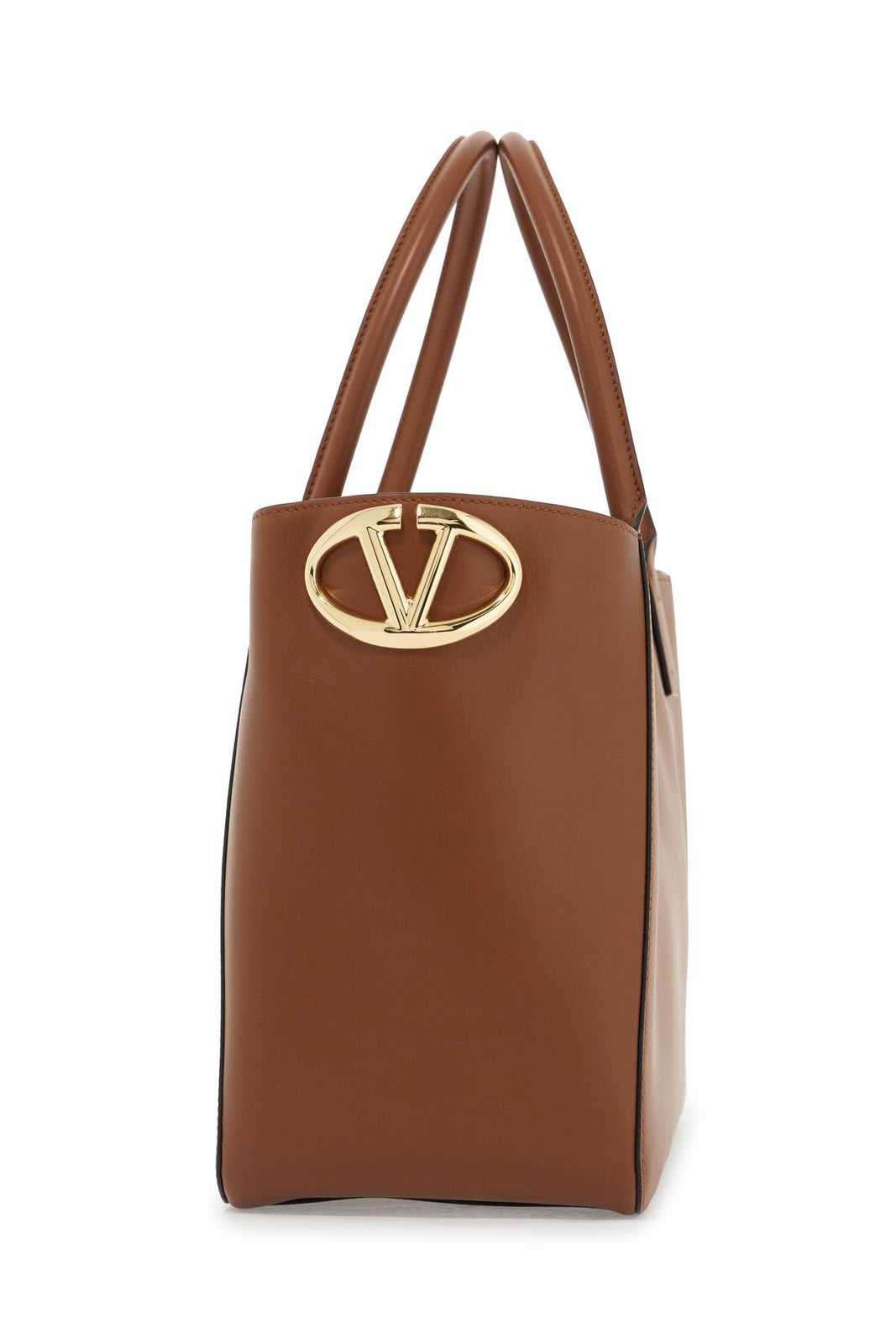 Shop Valentino Vlogo Signature Top Handle Bag In Leather Brown