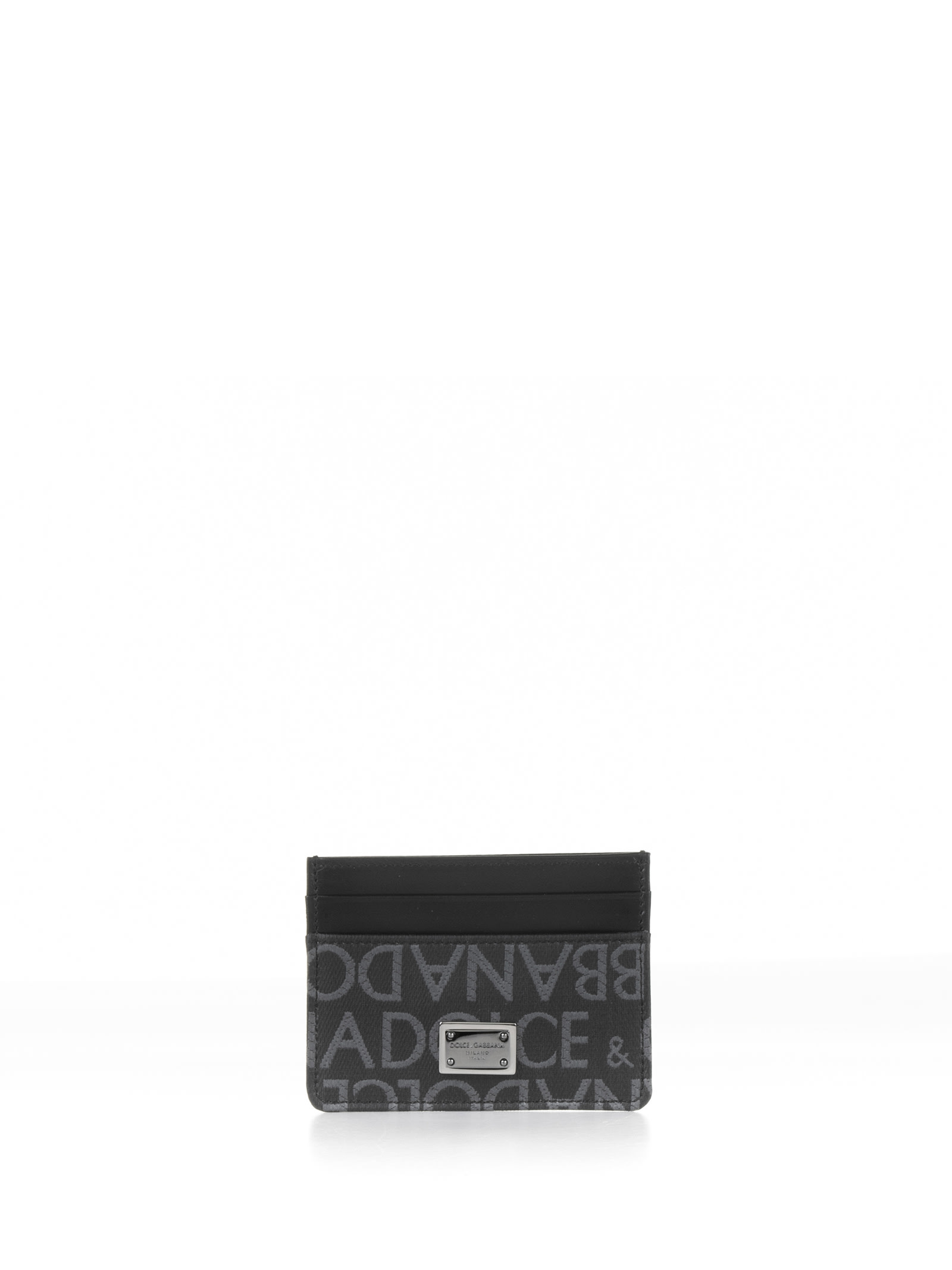 Dolce & Gabbana Black Gray Leather Card Holder With Logo In Nero Grigio