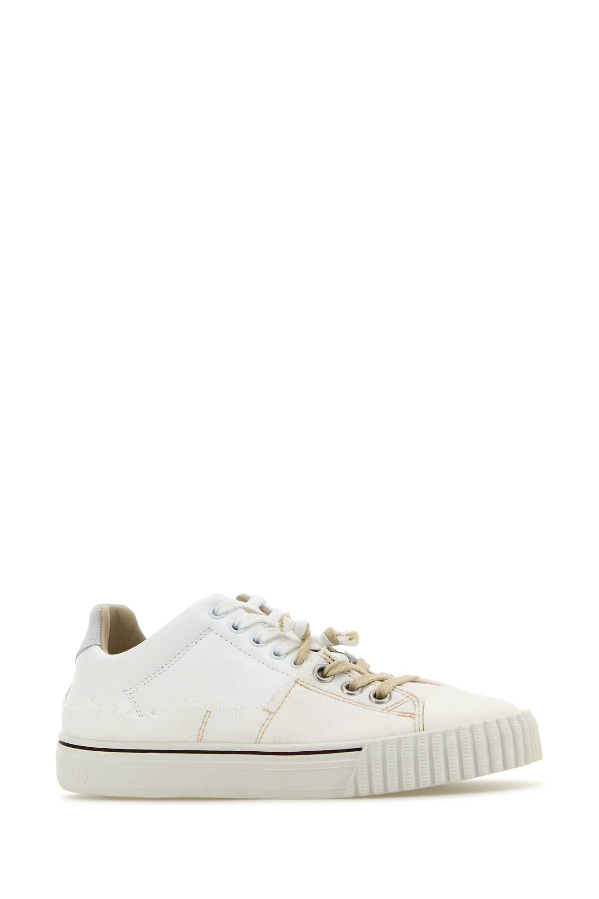 Shop Maison Margiela White Leather And Canvas New Evolution Sneakers In Whiteoffwhite