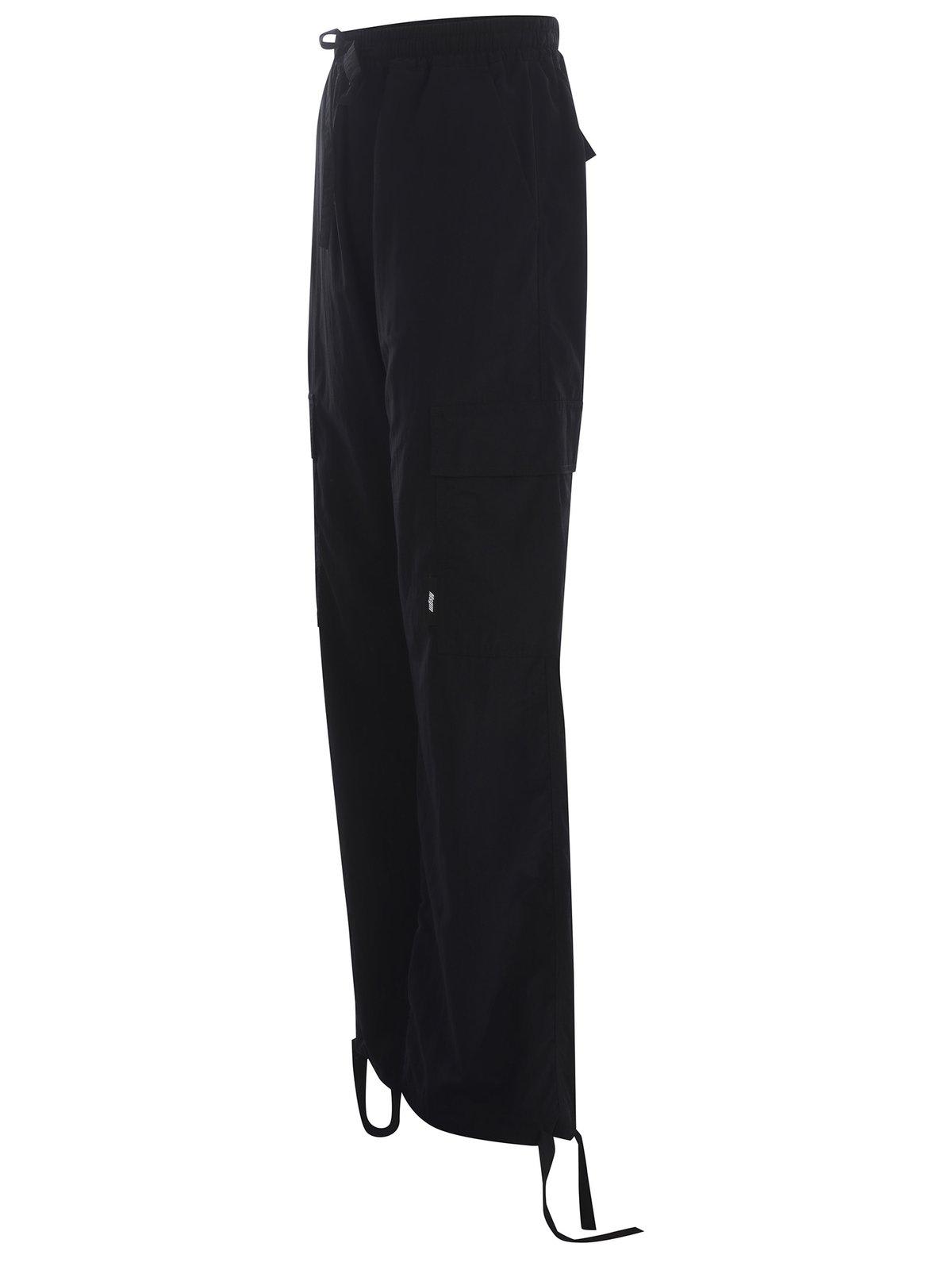 Shop Msgm Straight-leg Drawstring Ankles Ripstop Cargo Trousers In Nero