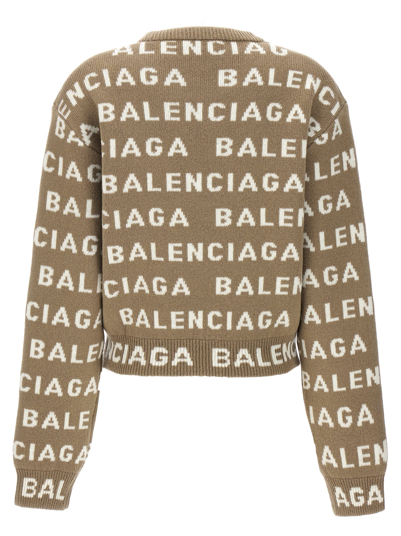 Shop Balenciaga All-over Logo Sweater In Beige