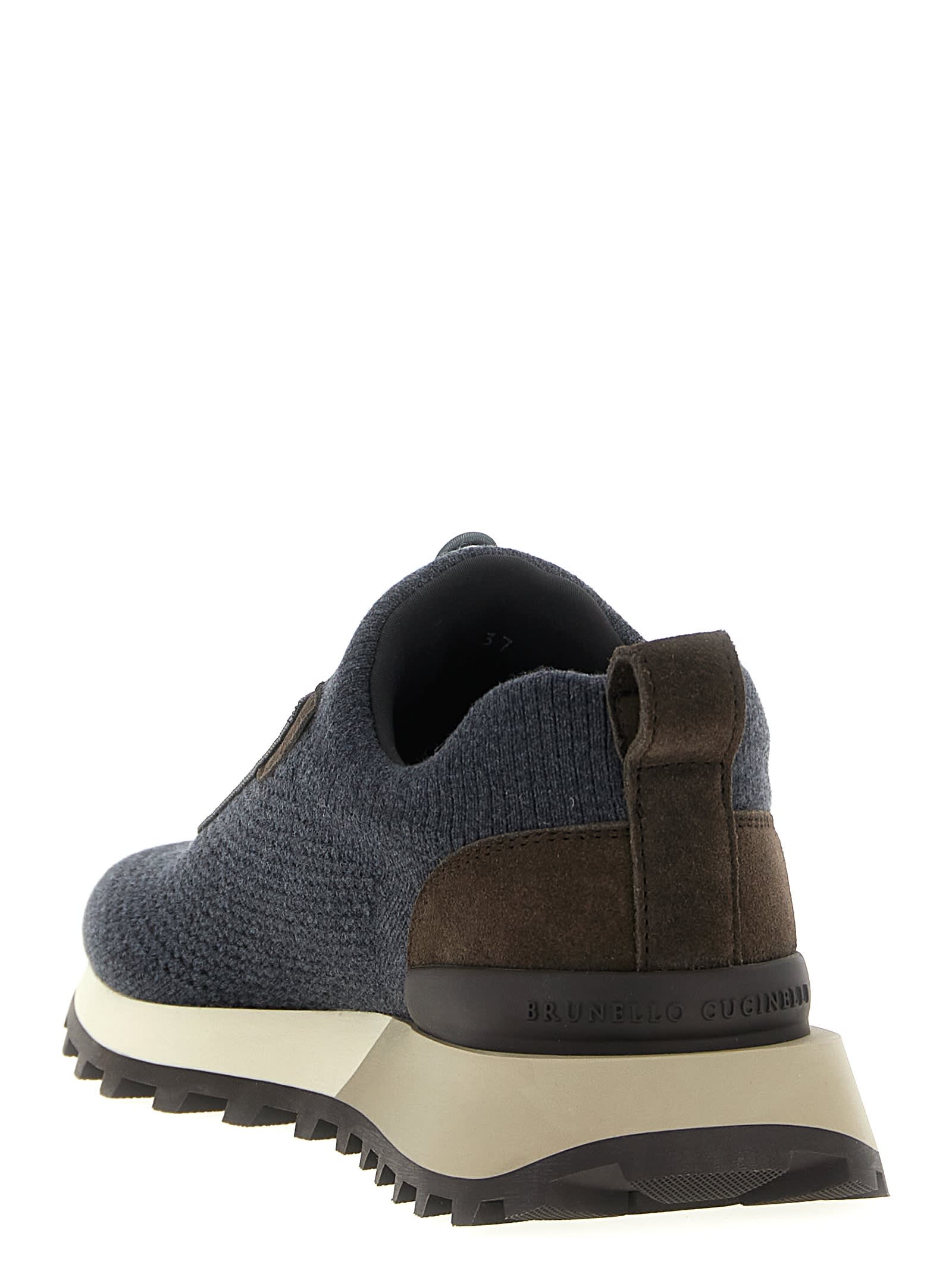 Brunello Cucinelli Performance Knit Sneakers Textured Sole In Gray