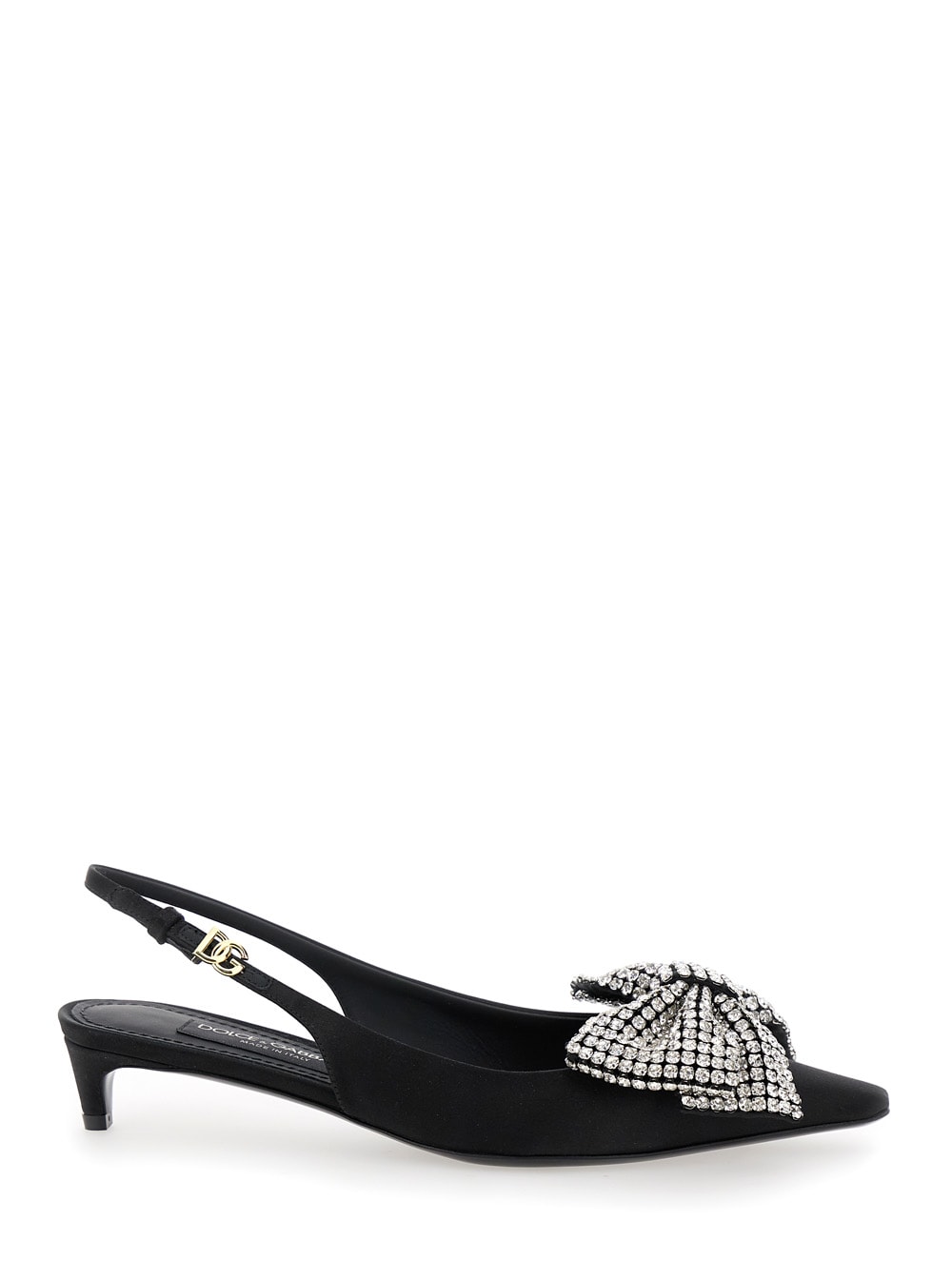 Shop Dolce & Gabbana Svarovsky Bow Kitten Heel In Black