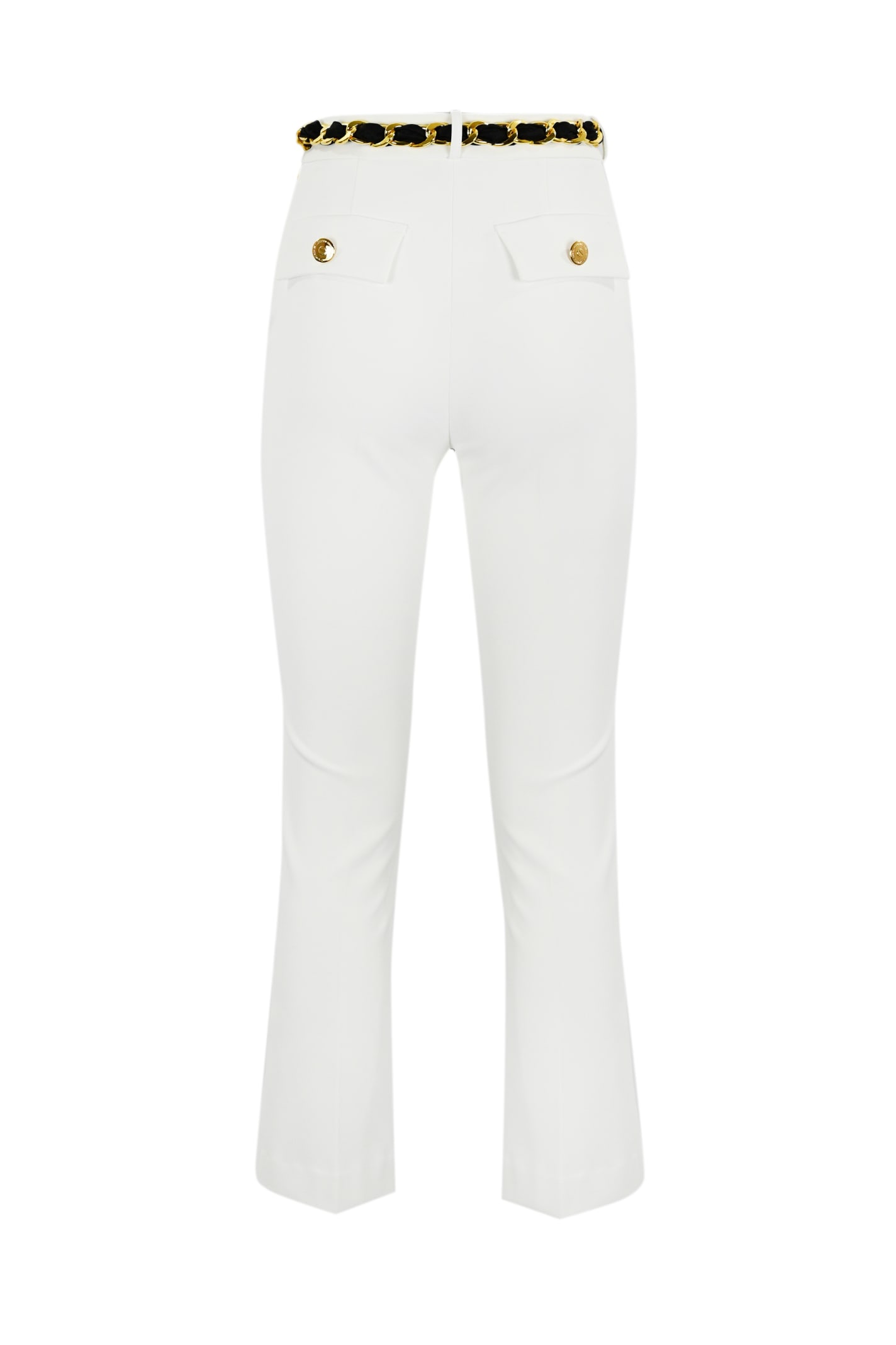 Shop Elisabetta Franchi Crepe Trousers With Scarf Belt In Avorio