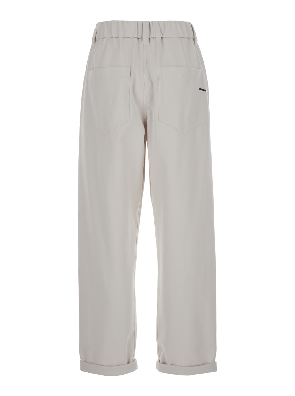 Shop Brunello Cucinelli White Pants With Elastic Waistband And Cuffs In Stretch Cotton Woman