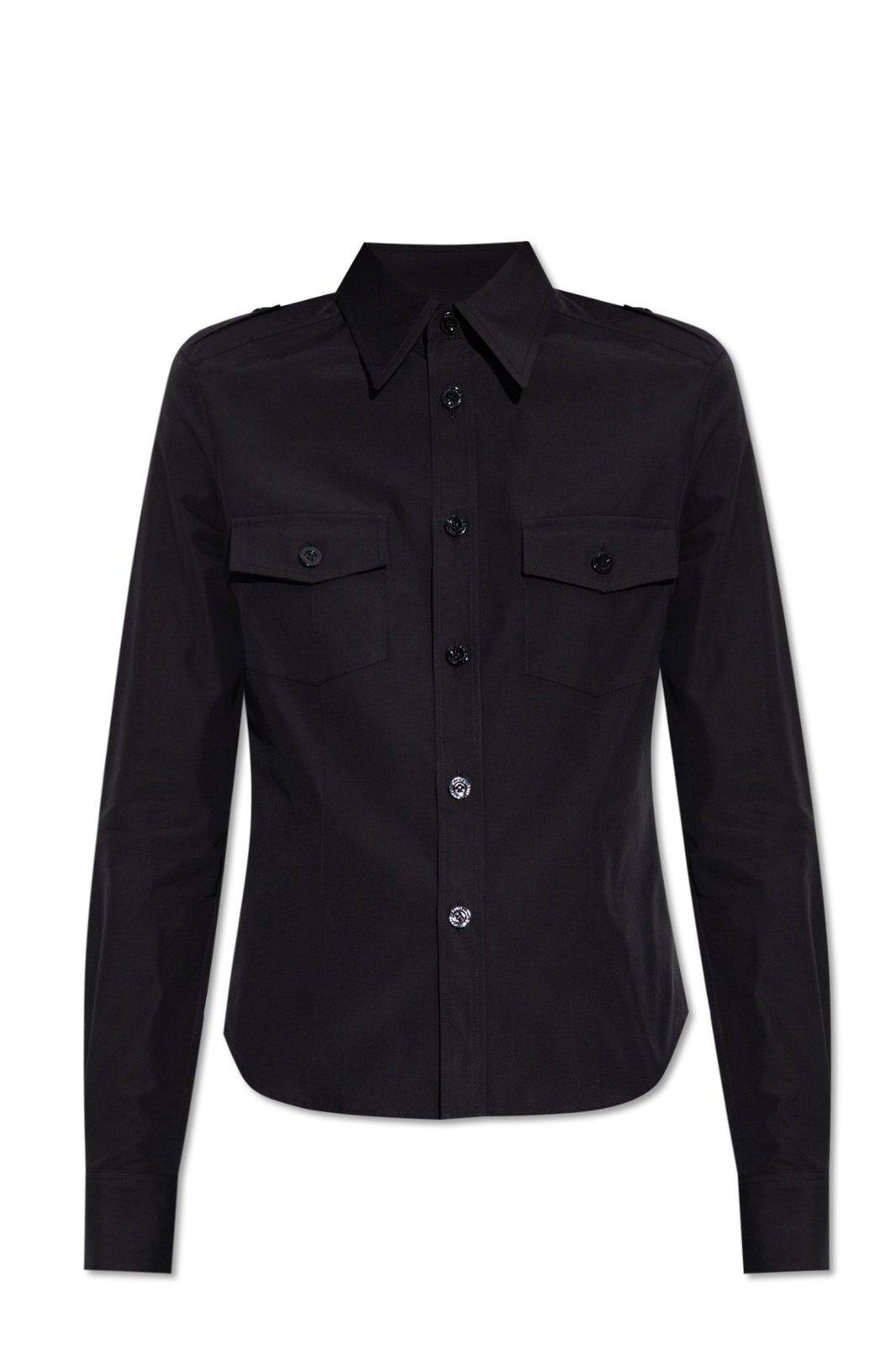 Shop Saint Laurent Buttoned Long-sleeved Shirt In Black