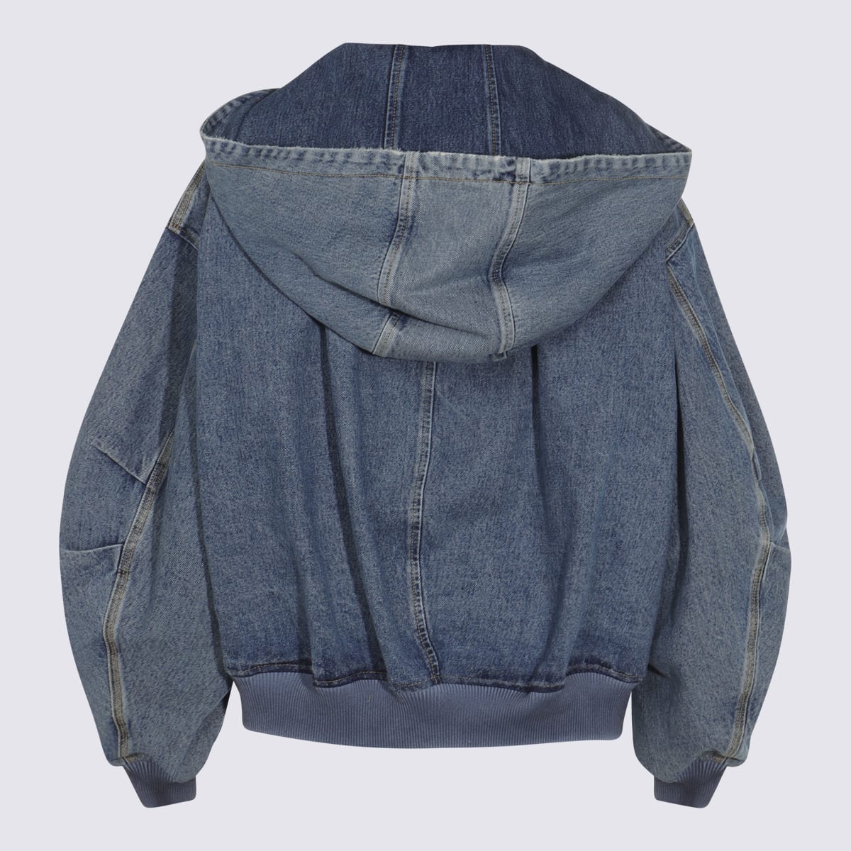 Attico Hooded Ribbed Cuffs Hem Jacket In Blue