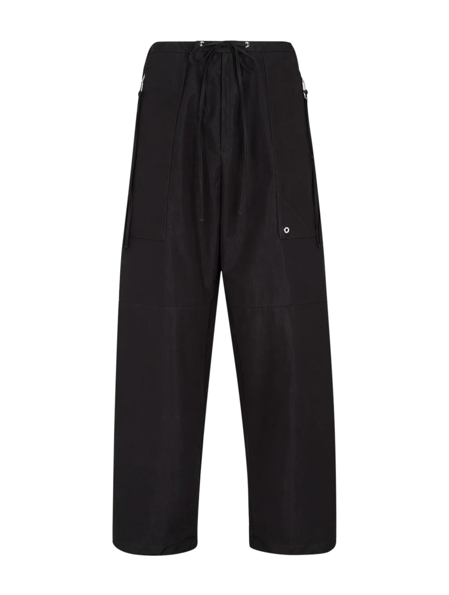 Fendi Cotton Drawstring Waist Wide-leg Trousers In Black