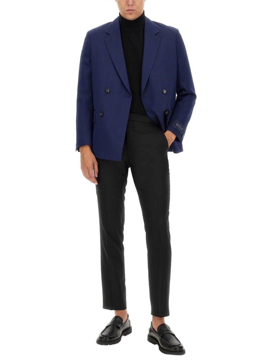 Hugo Boss Dual-breasted Blazer Buttoned Cuffs In Blue