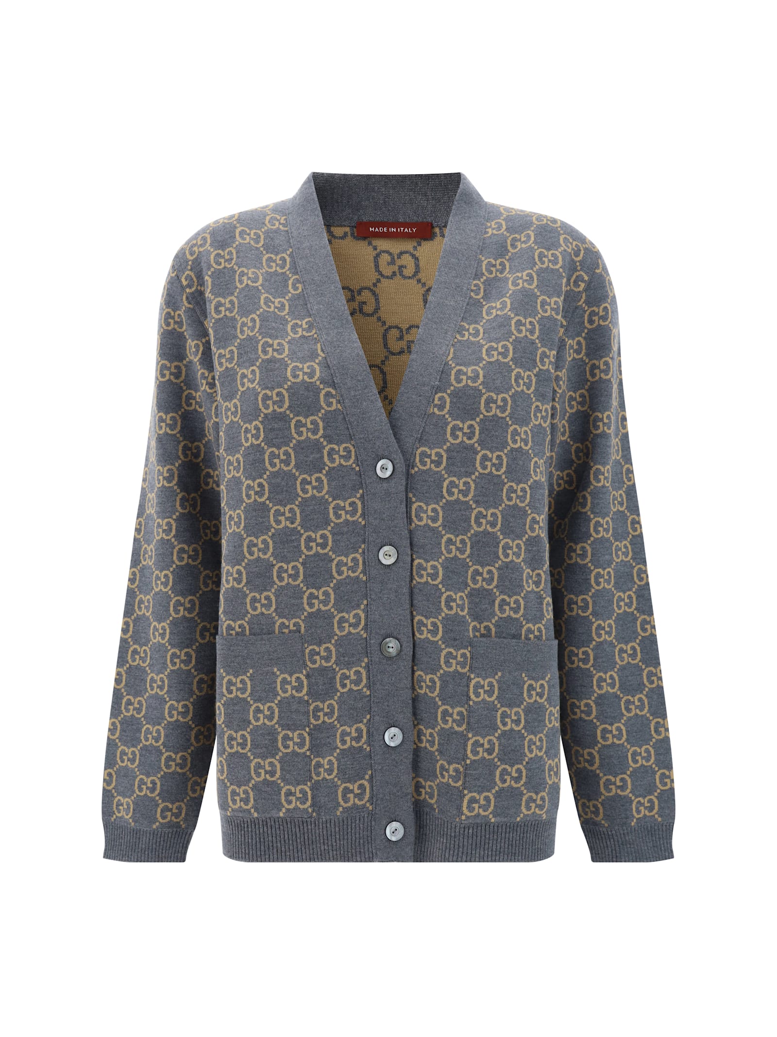 Shop Gucci Reversible Cardigan In Grey/camel