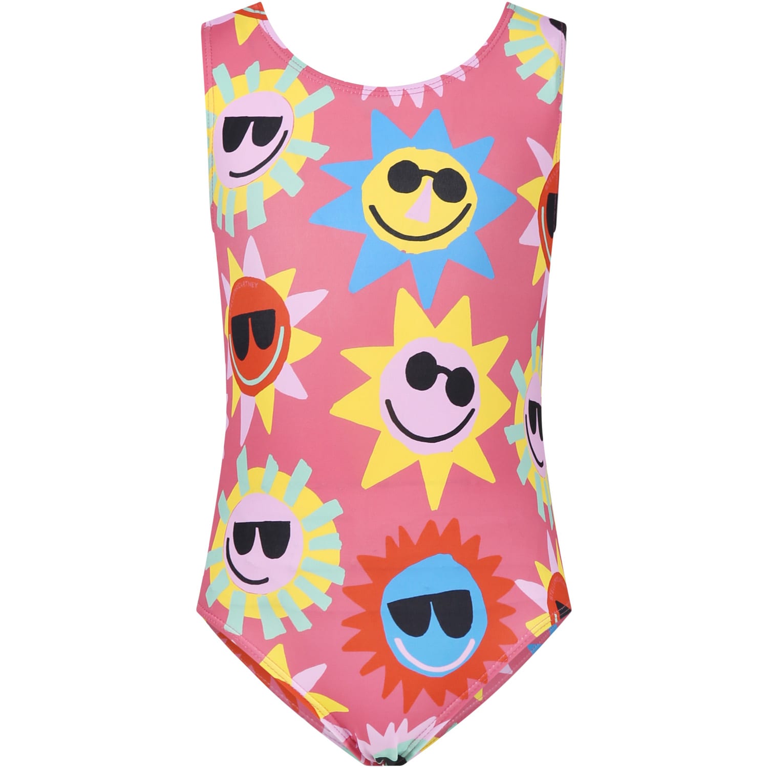 Stella Mccartney Kids' Pink One-piece Swimsuit For Girl With An All-over Multicolor Pattern