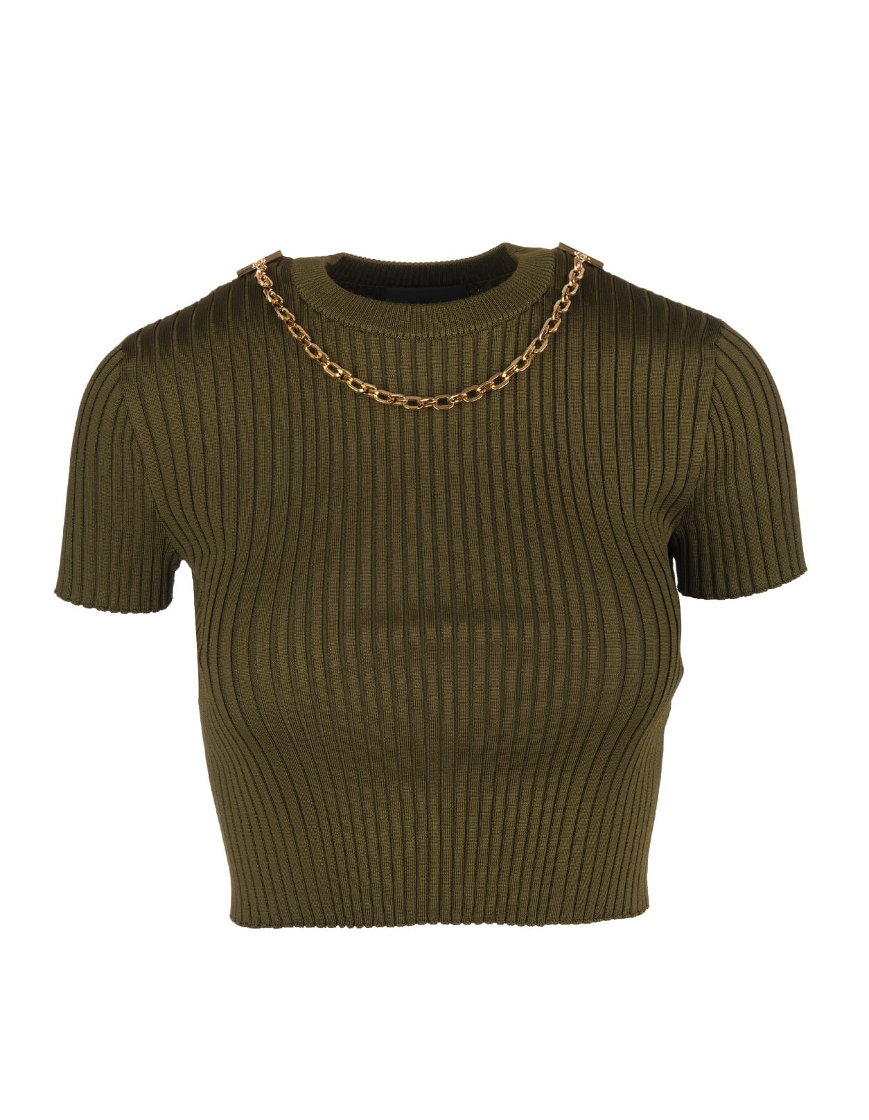 Givenchy Bottle Green Ribbed Knit Crop Top With Chain