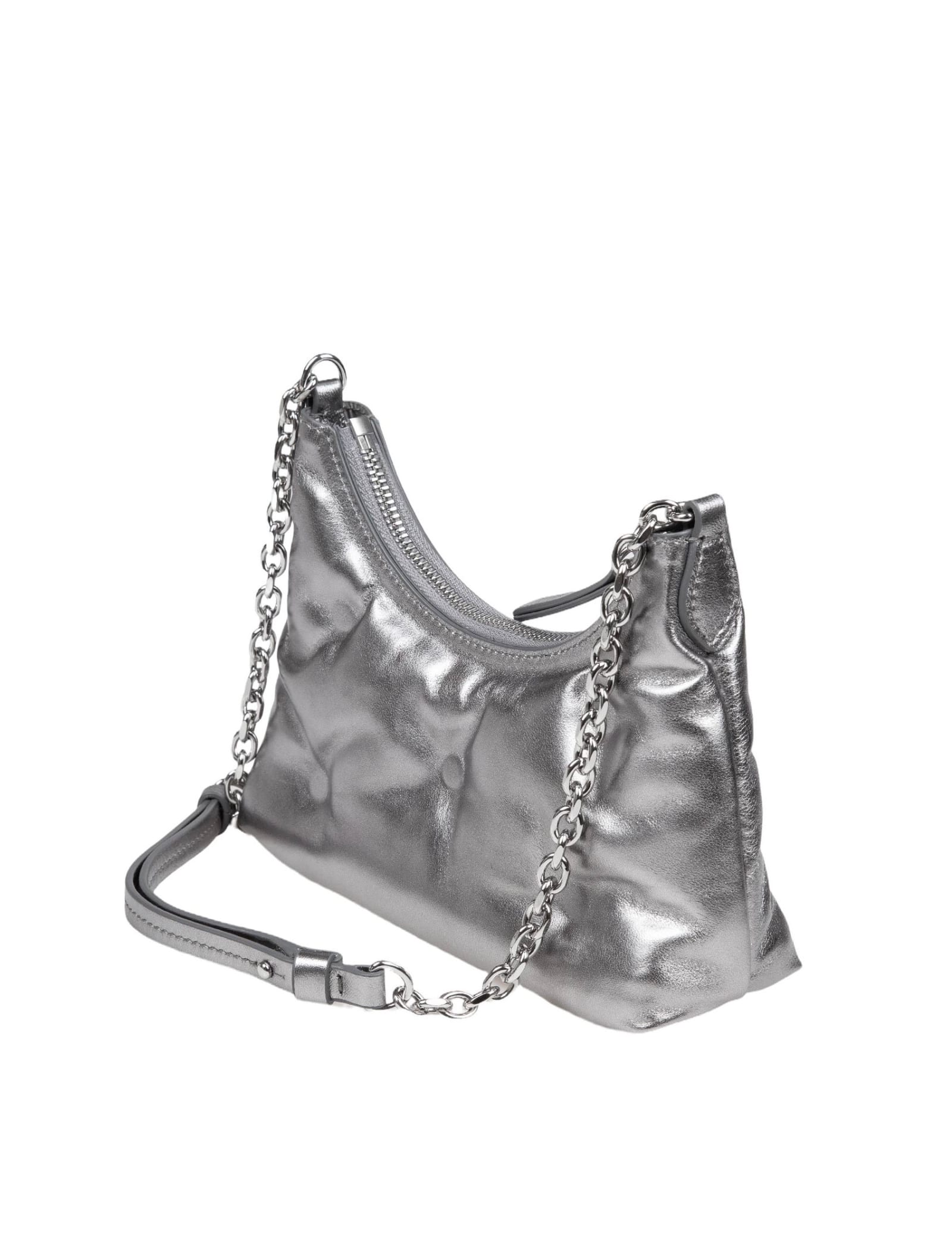 Shop Maison Margiela Micro Bag Glam Sam In Metallic Leather Color Gray In Grey