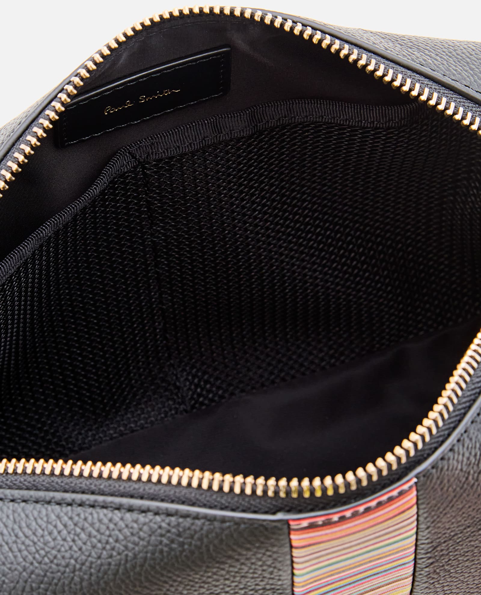 Paul Smith Striped Leather Wash Bag In Black