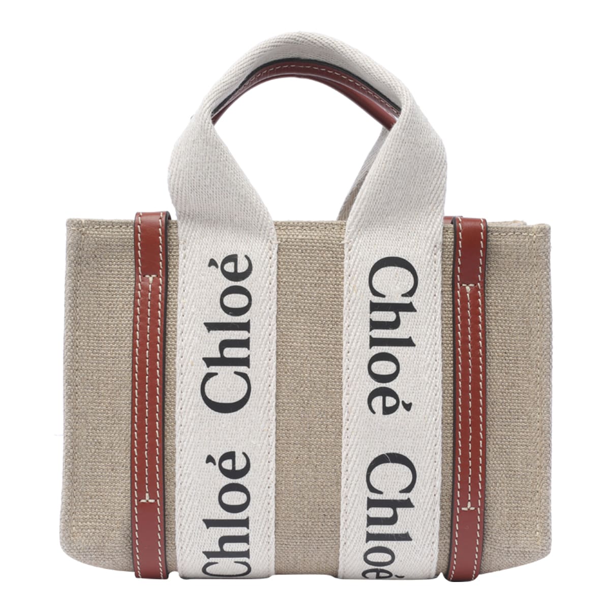 Shop Chloé Woody Linen Mini Tote Bag In Beige