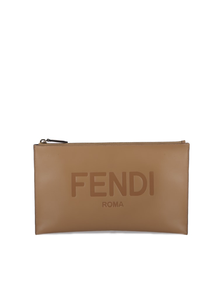 Fendi Leather Clutch With Lettering Logo