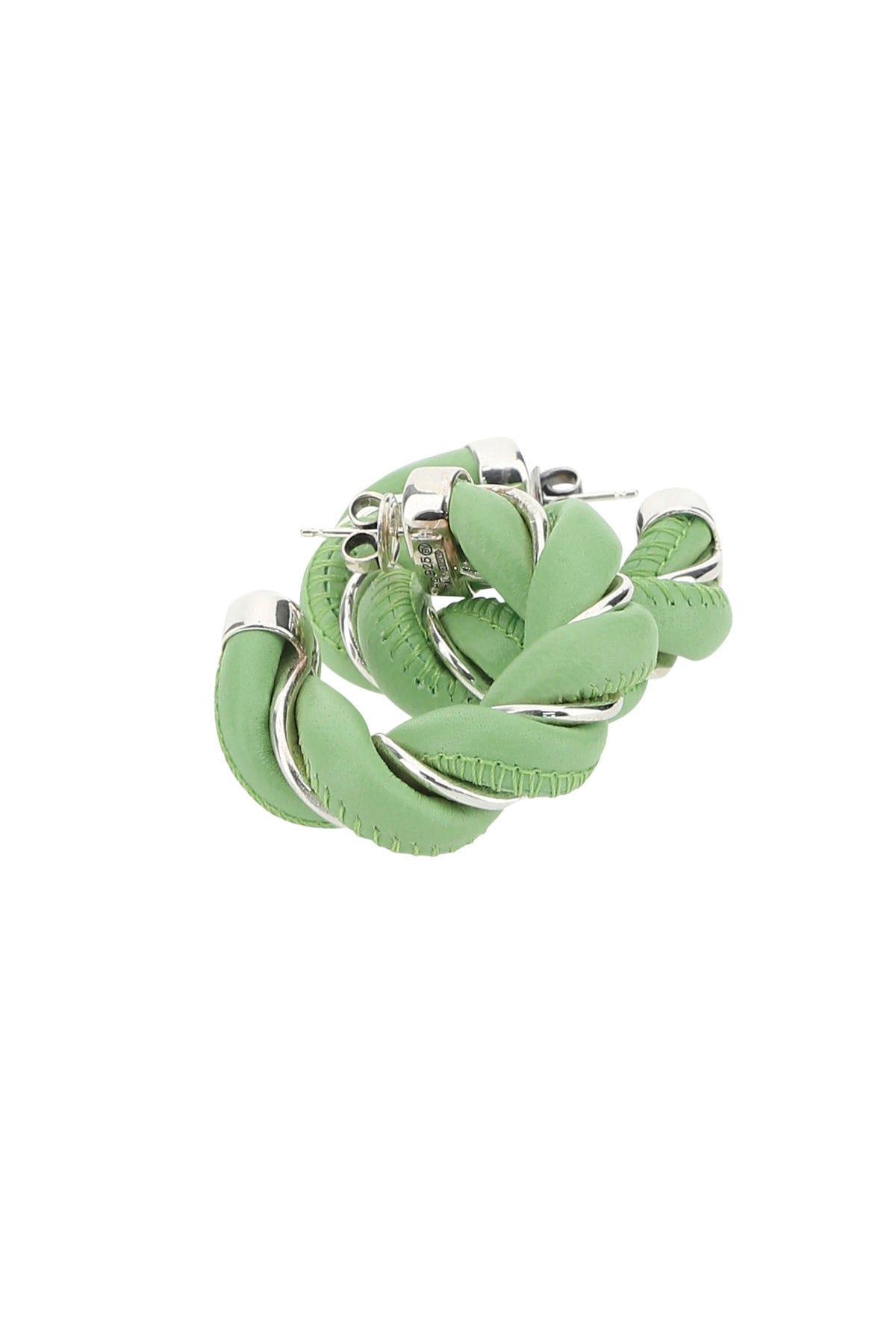 Bottega Veneta Pastel Green Nappa Leather And 925 Silver Earrings In 3830