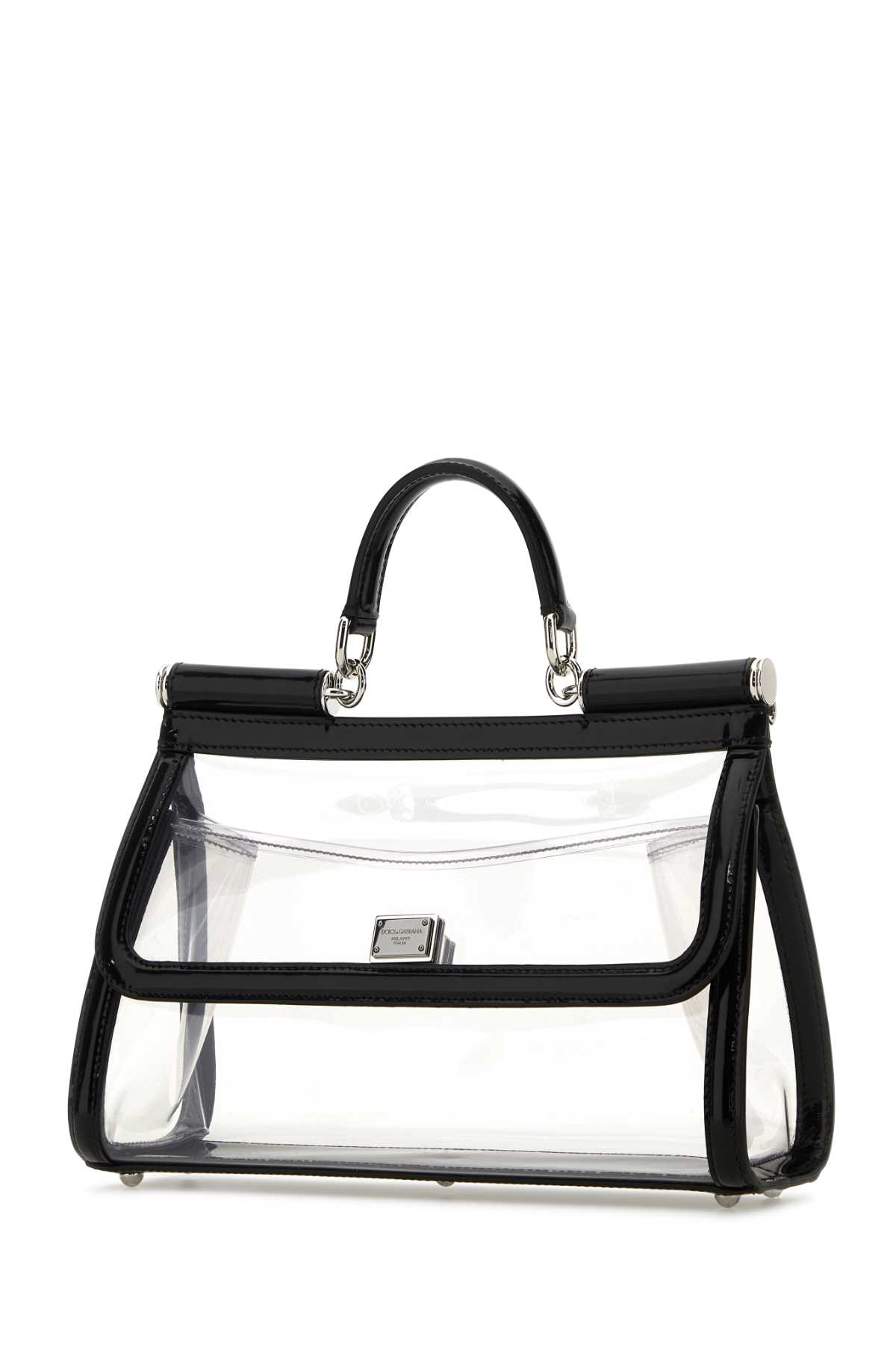 Shop Dolce & Gabbana Two-tone Pvc And Leather Medium Sicily Handbag In Trasparentenero