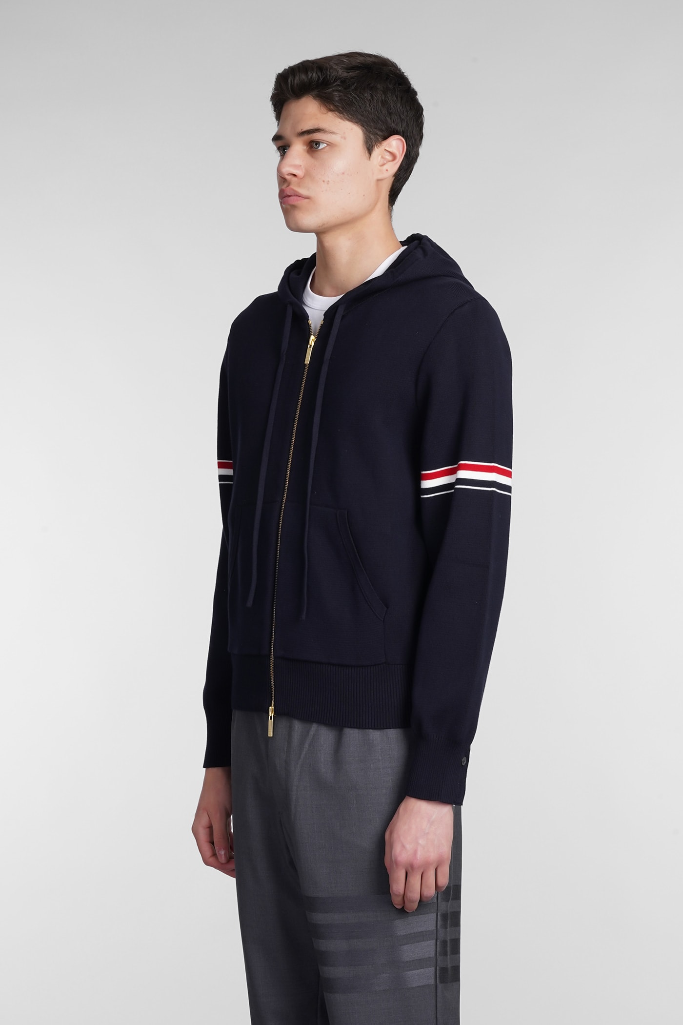 Thom Browne Contrasting Bands Hoodie In Blue