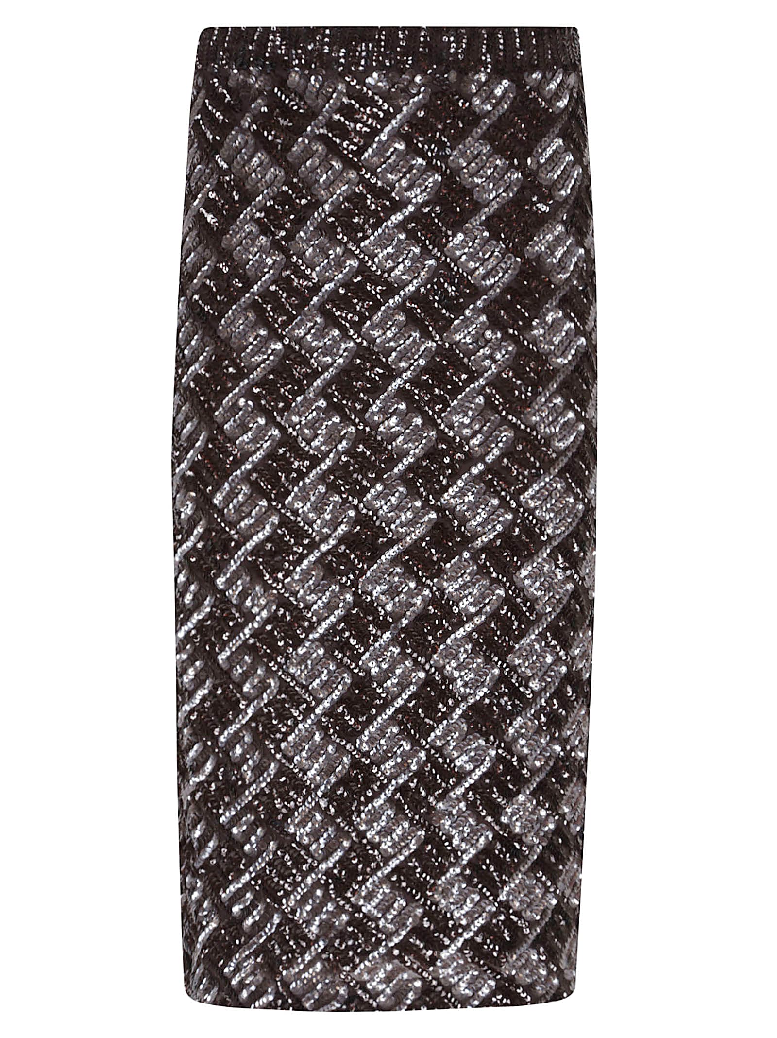 P.a.r.o.s.h Sequin Embellished Stretch Midi Skirt In Brown