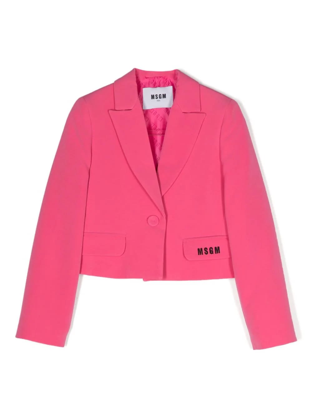 Shop Msgm Blazer With Cropped Embroidery In Fucsia