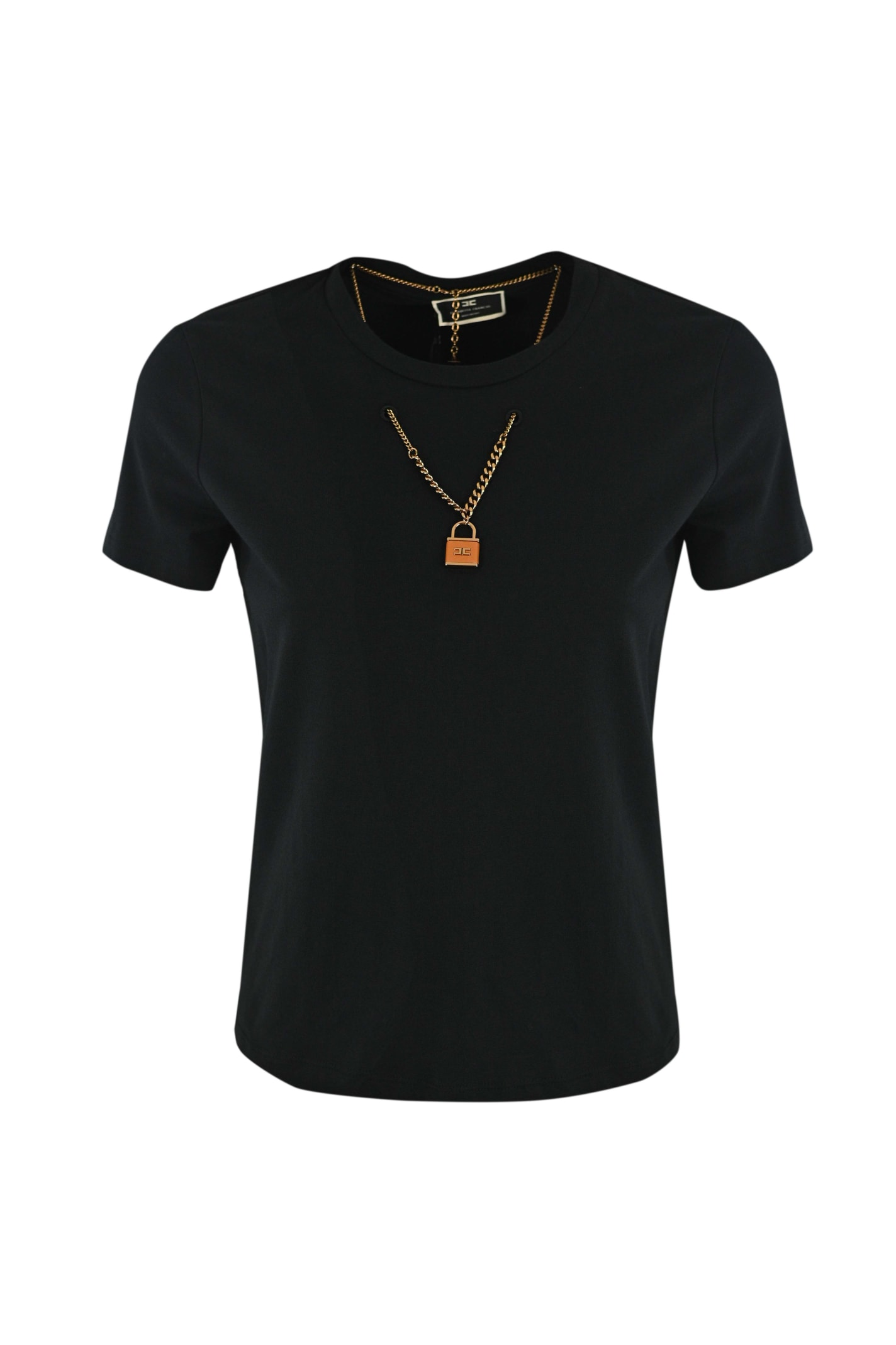 Elisabetta Franchi Crewneck T-shirt With Double Chain Necklace