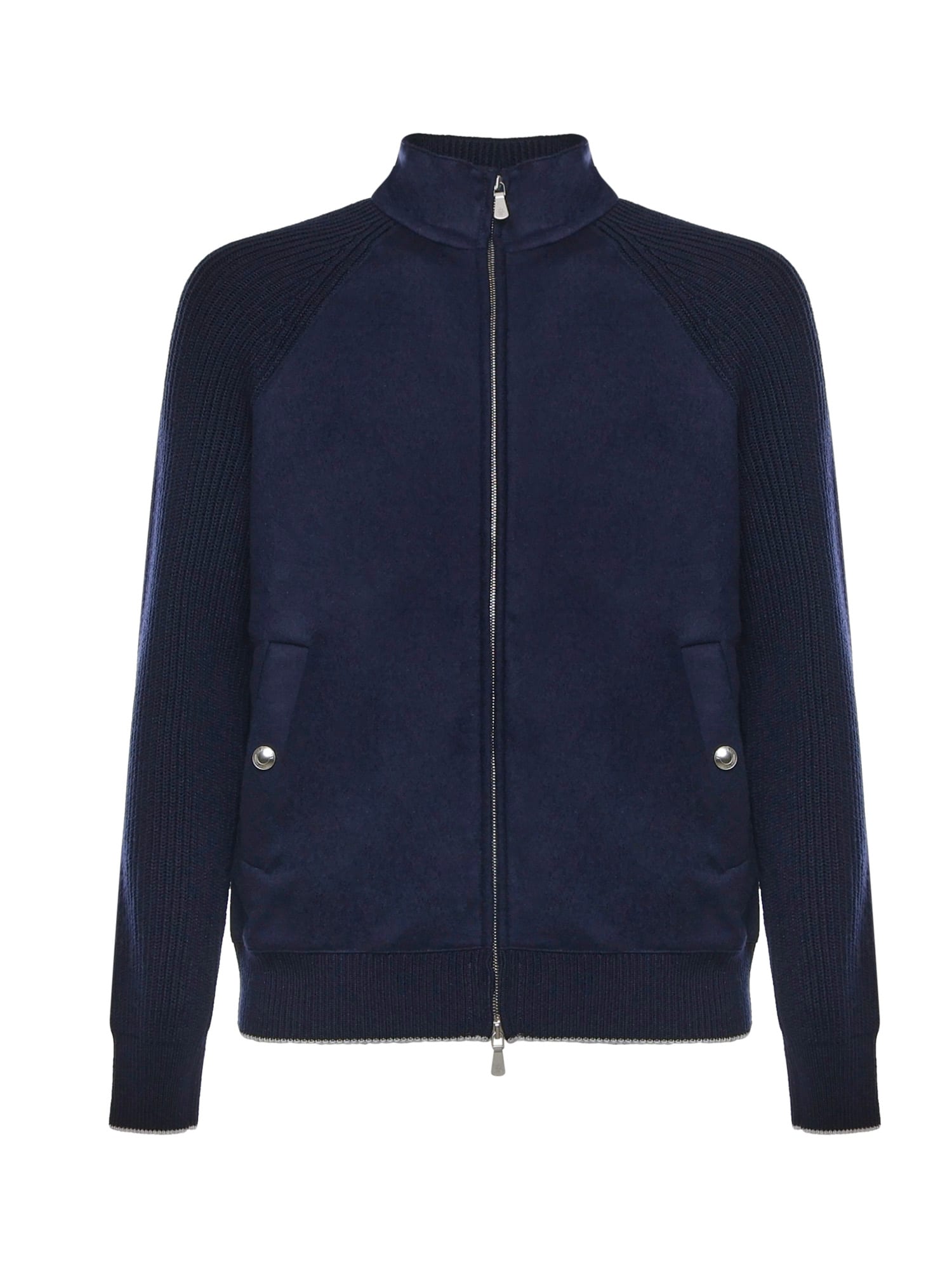 Eleventy Ribbed-panels Zip Jacket In Blue